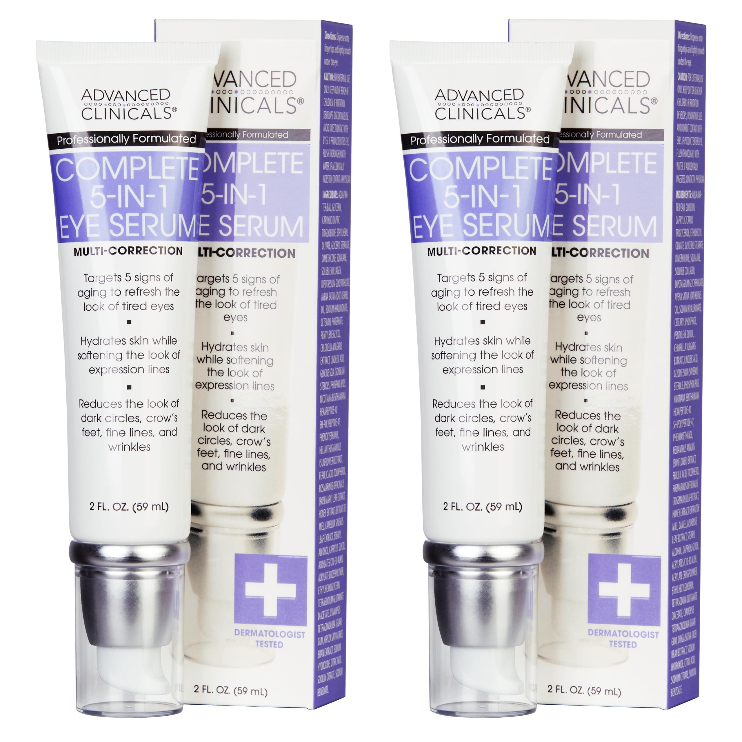 Two - 2Oz: Advanced Clinicals 5-In-1 Multi Correction Anti-Aging Eye Serum W/Retinol, Collagen, Vitamin C, Manuka Honey. For Dark Circles, Wrinkles, Crow'S Feet, Fine Lines. Large