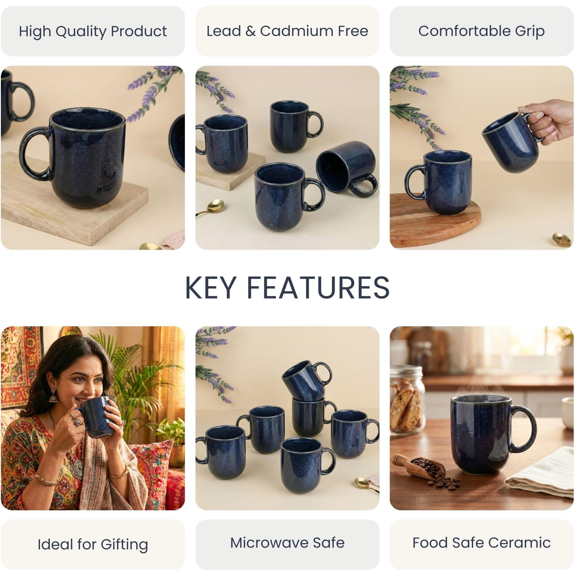 The Earth Store Cylus Coffee Mug – 320ML Ceramic Coffee Mugs| Microwave & Dishwasher Safe Mugs for Gift | Home | Office | Restaurant | Daily Use Tea Mug