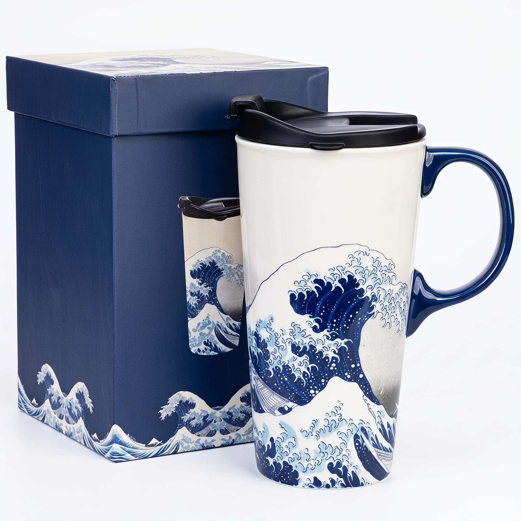 Topadorn Ceramic Travel Mug Porcelain Coffee Cup with Spill-proof Lid and Box, 17 Oz.