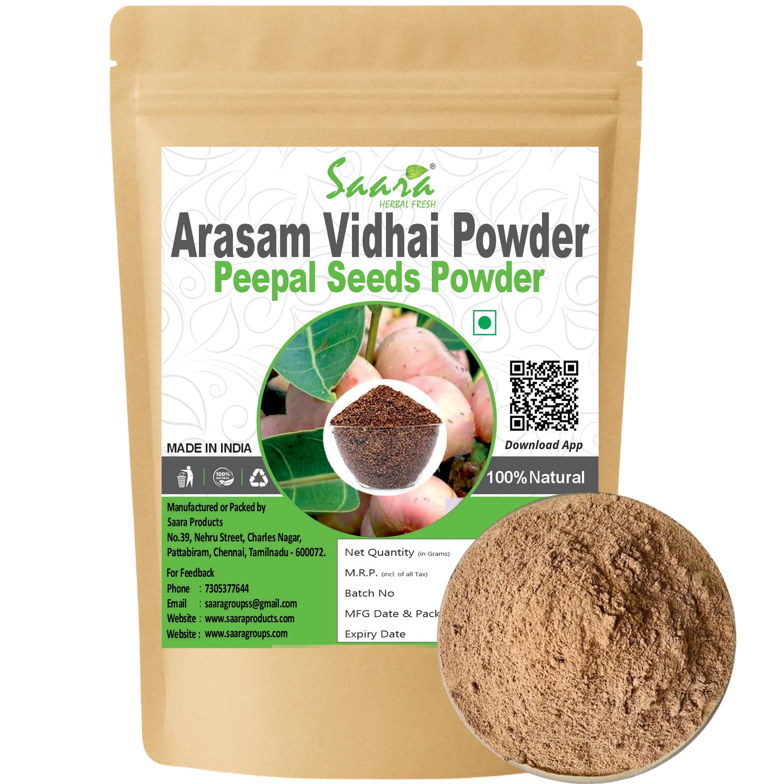 Saara HERBAL FRESH Arasam Vidhai Powder, Ficus Religios, Peepal Fruit Seed Powder,helpful for cough, pitta, blood-related problems, burning sensation and vomitting,100g (Pack of 1 X 100g)
