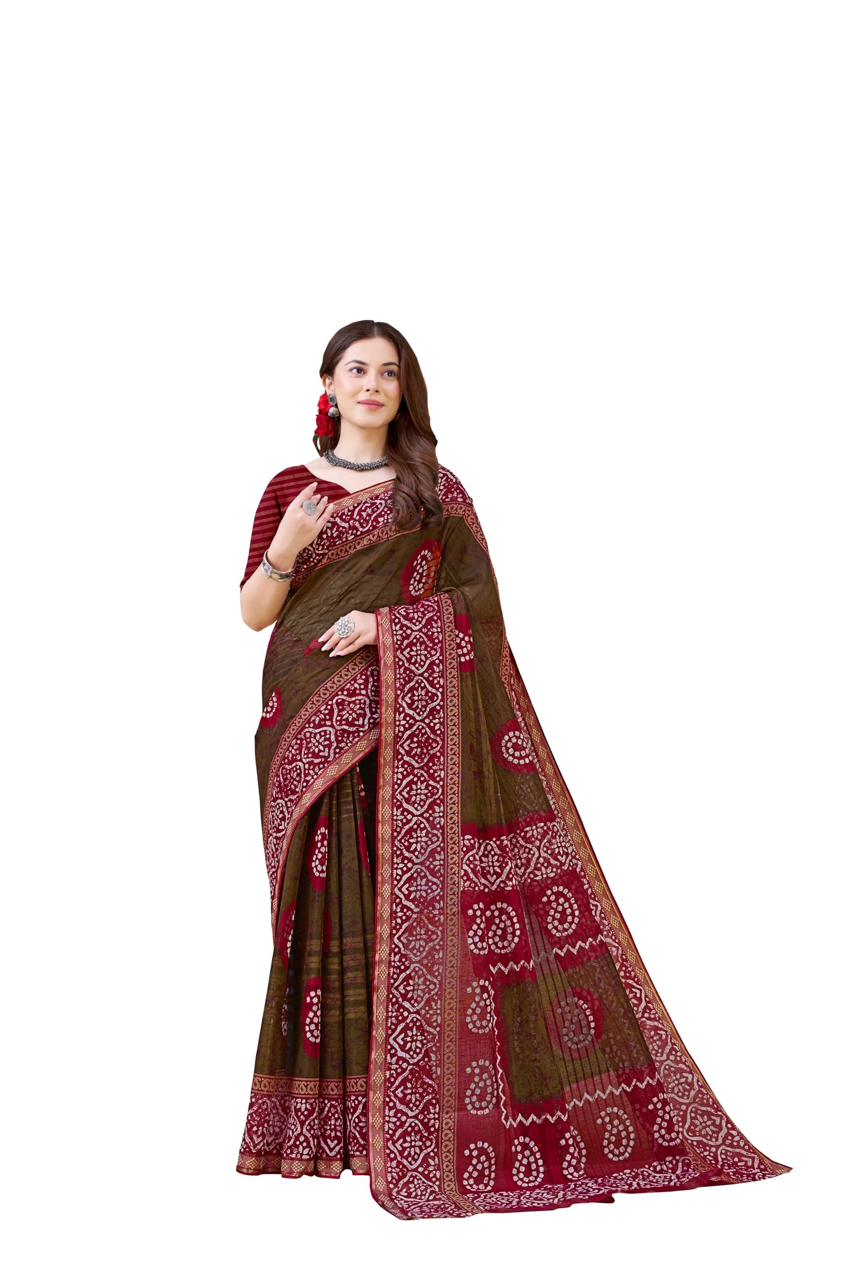 TAMAIRA FASHION Maroon Gadwal Pure Cotton Saree For Woman Batik Printed |Office Wear Daily Wear Sarees For Women Without Blouse Piece(Available in 9 Colours)