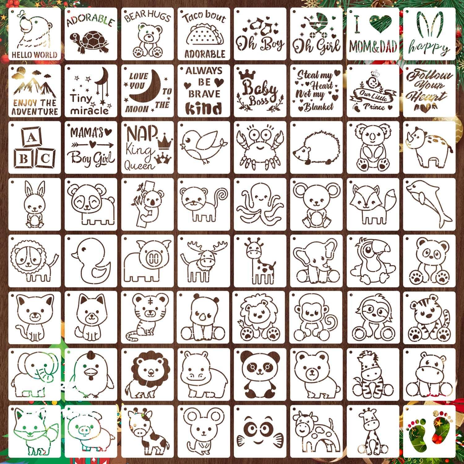 64 Pieces Stencils for Painting, Small Reusable Stencil, Art Craft Template for Painting on Wood, Wall, Fabric, Rock, Chalkboard, Sign, DIY Art Scrapbook Projects