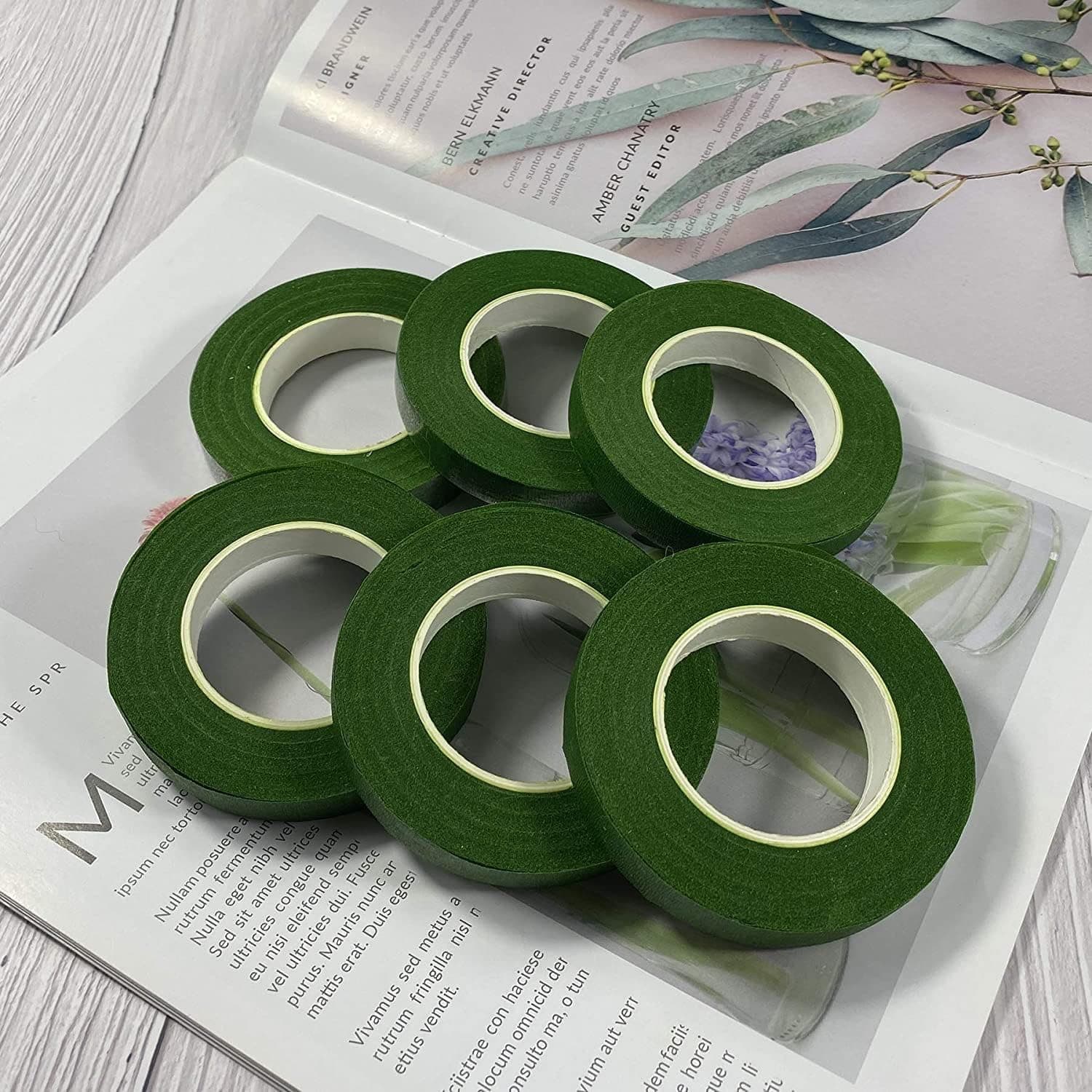 Prescent 6pc Dark Green Floral Flower Making Tapes for Stem Wrap, Art Craft Supplies, DIY, Craft Projects and More (Size - 12MM, 10 Meters Roll)