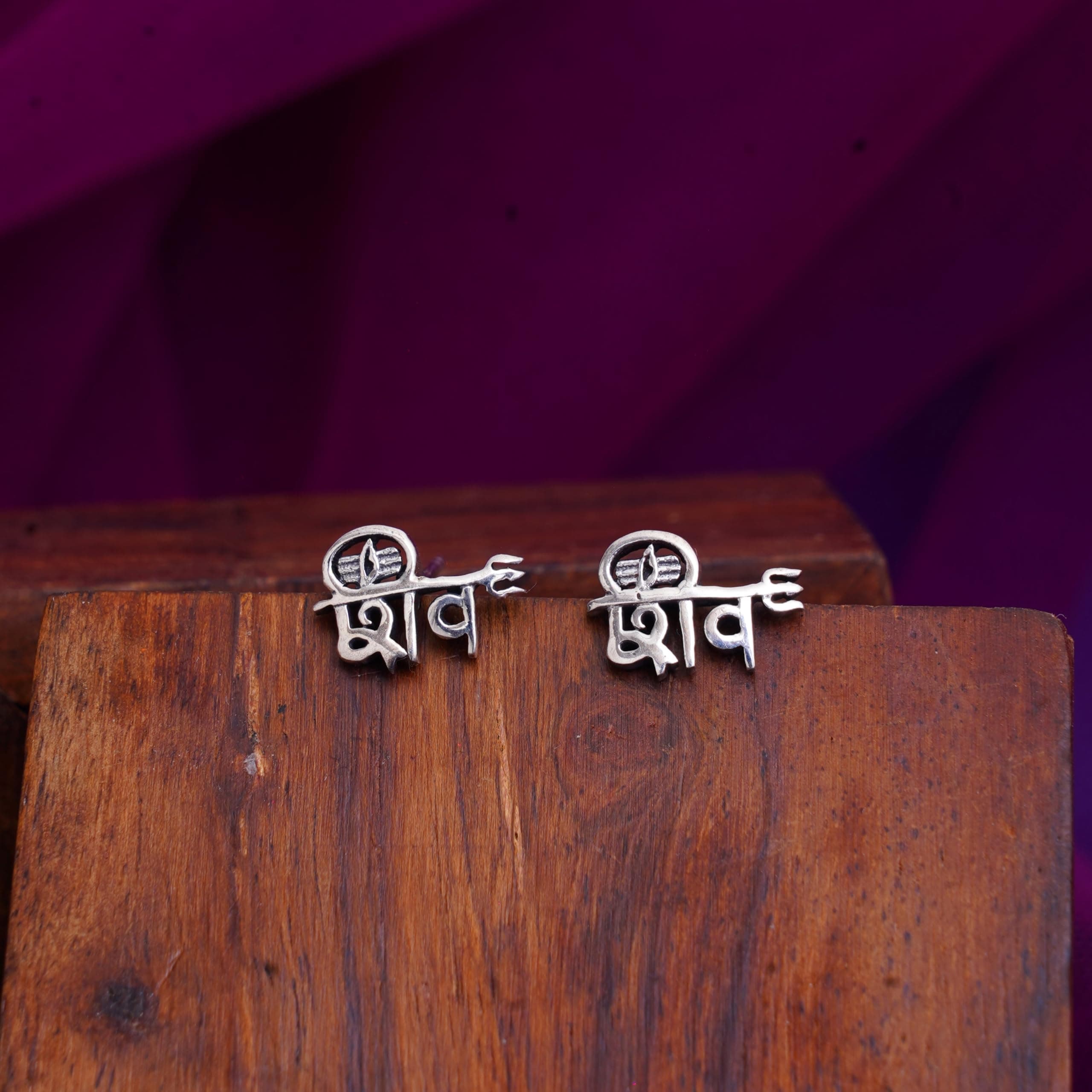 Nemichand Jewels Pure Silver 925 (Chandi) Shiv Stud Earrings For Men