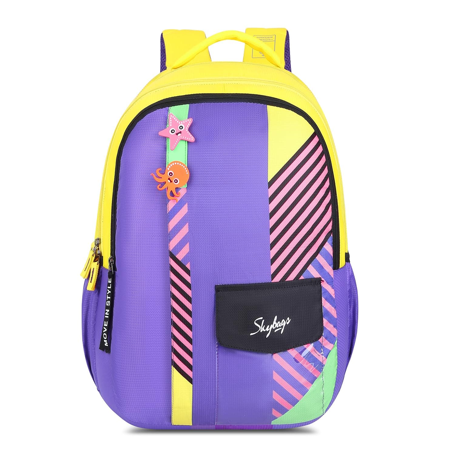Skybags MAZE PRO 014 Compartment SCHOOL BACKPACK YELLOW PURPLE