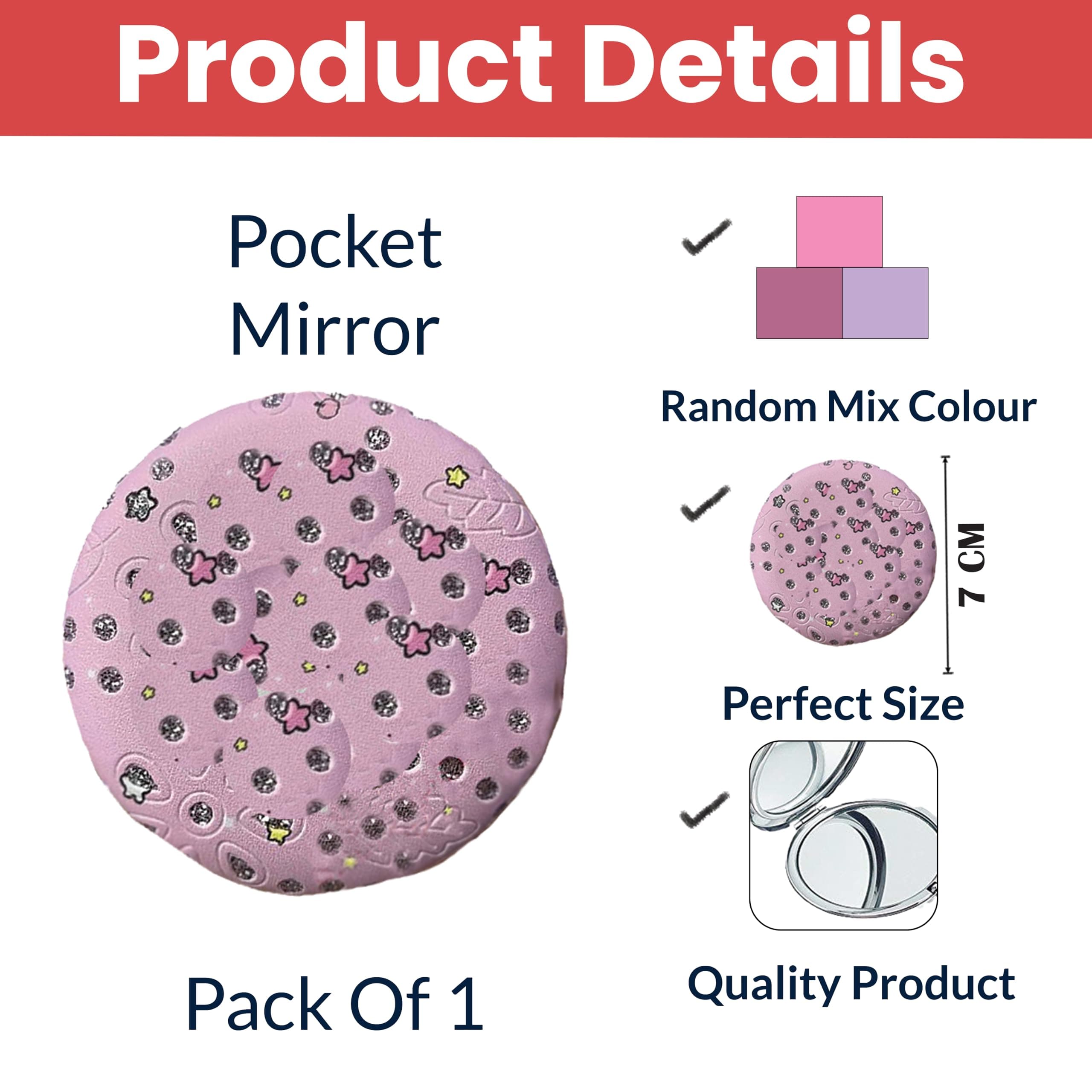 Temperia Pocket Mirror for Women & Girls - Small & Compact Hand Mirror for Makeup - Foldable, Portable, Travel Friendly Purse Mirror - Premium & Ergonomic Design (Random Colors & Designs)