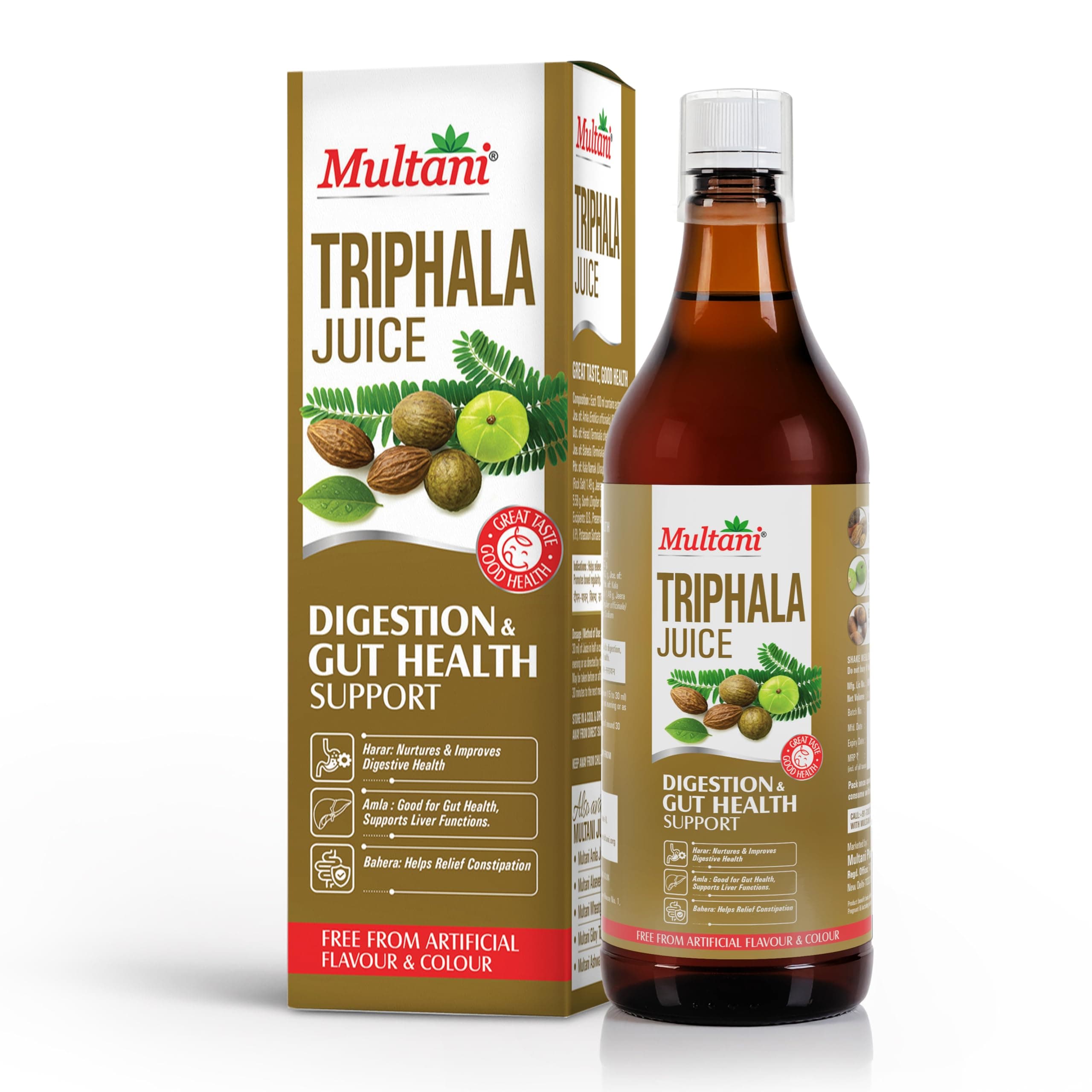 Multani Triphala Juice 1 Litre | Ayurvedic Herbal Detox Drink | Supports Digestive Health, Regularity & Loss | Enriched with Amla, Harad, Baheda | No Added Artificial Flavour or Colour