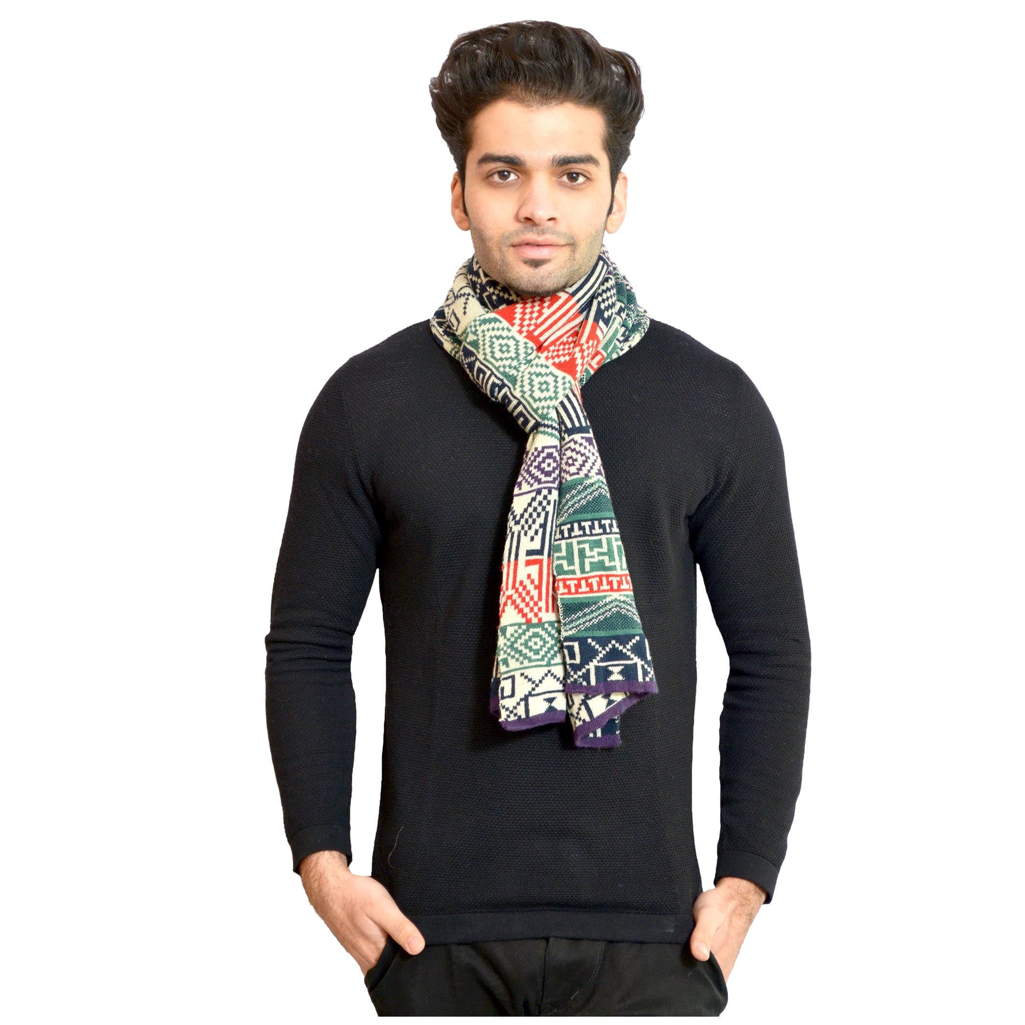 513 Unisex Acrylic Woolen Casual Winter Wear Striped Knitted Warm Premium Mufflers Black