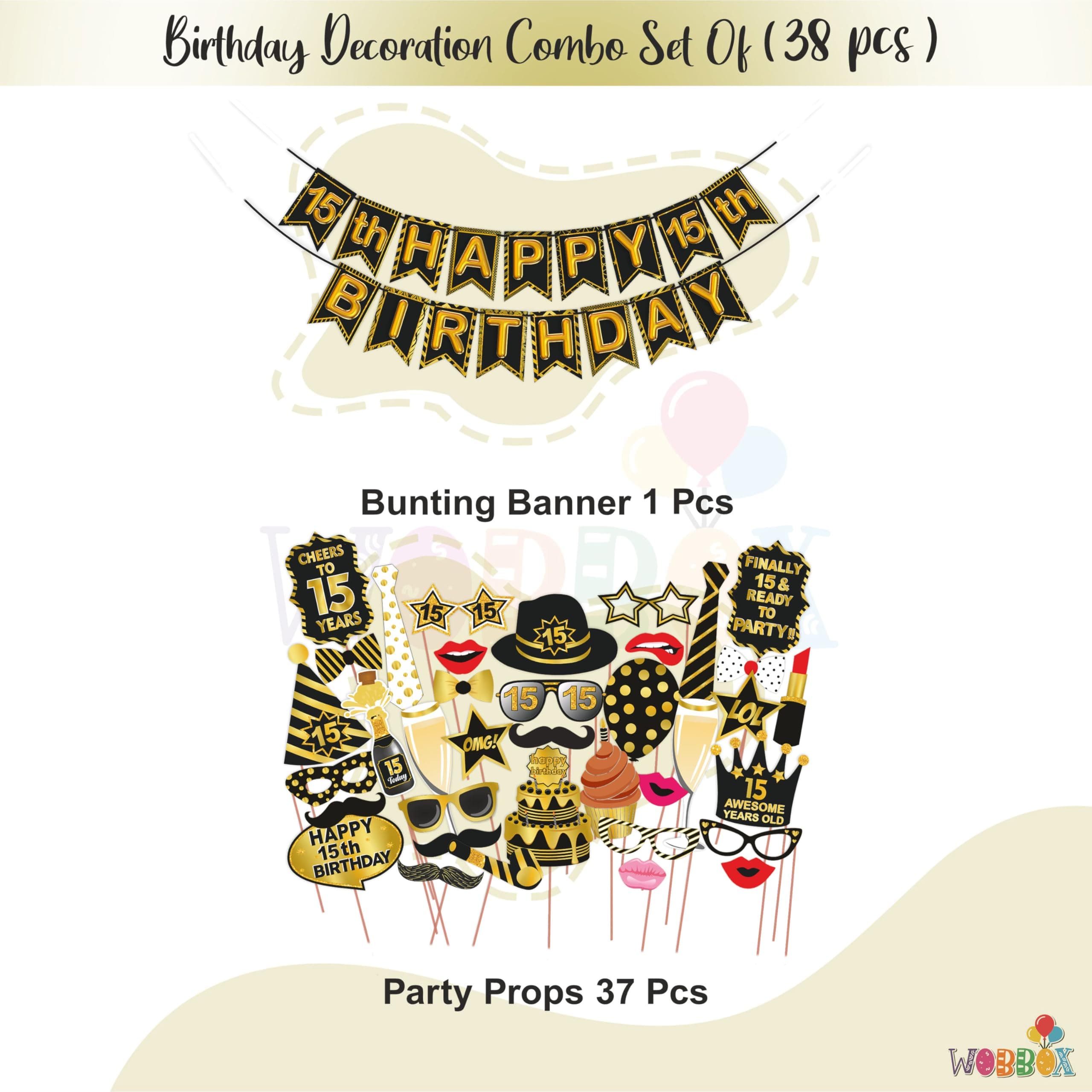 Wobbox Birthday Photo Booth Props - Party Decoration & Props