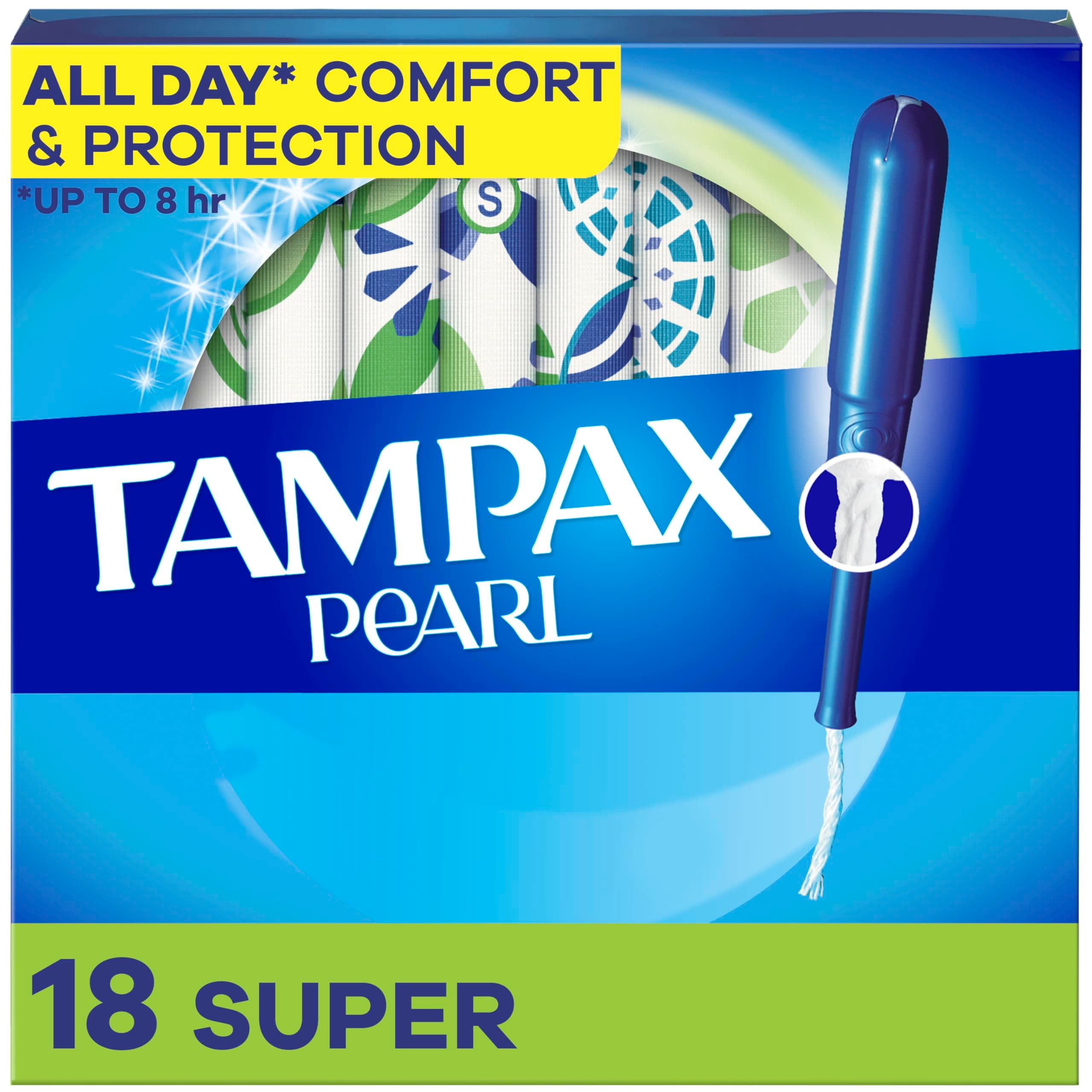 Tampax Pearl Plastic Tampons, Super Absorbency, Unscented, 18 Count (Packaging May Vary) ( packaging may vary)