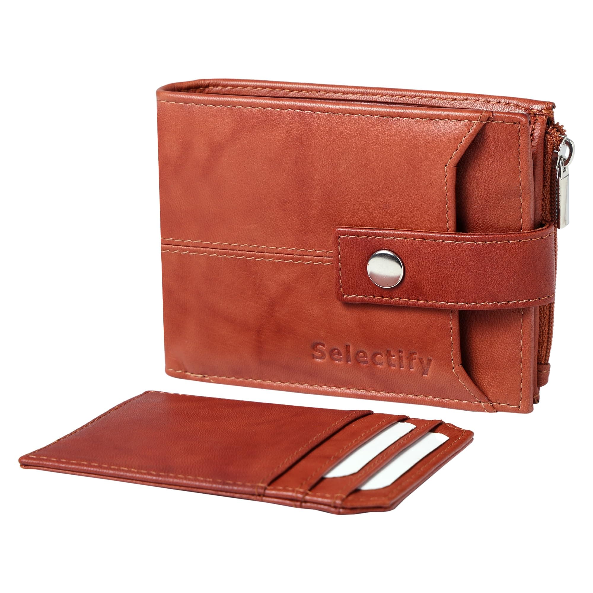 selectify Genuine Leather RFID Protected Wallet for Men, Detachable Cardholder, Side Zip Coin Pocket, Multi Functional, Brown (VSSF8085BR)