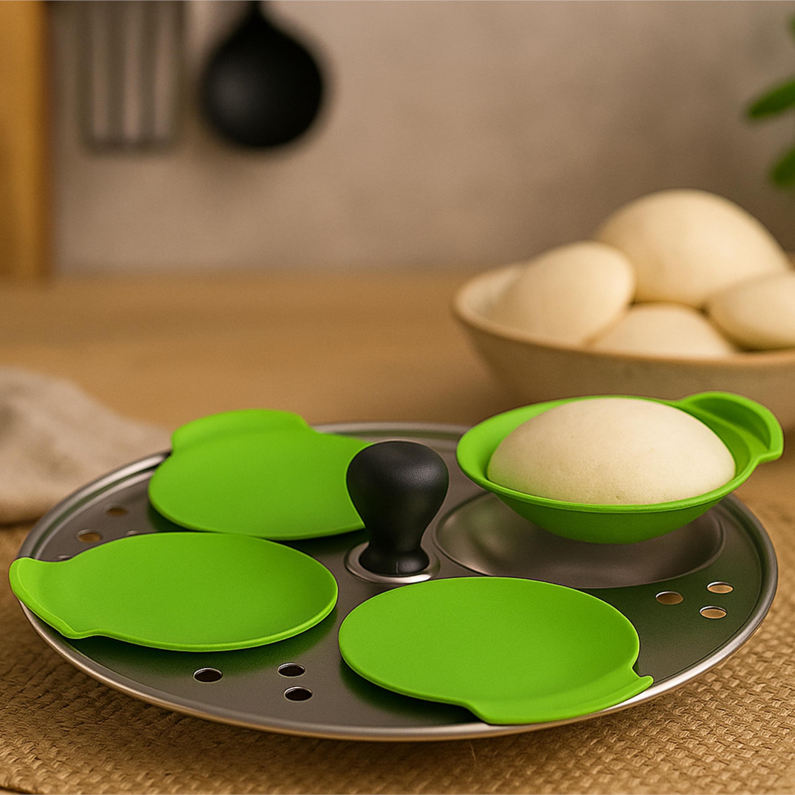 Kitchen Expert Silicone Idli Moulds | 8Pc | Non-Stick Idly Maker | BPA- Free | Food Grade Silicone | Liners | No Greasing | Oven & Microwave Suitable | Dishwasher Safe | Multipurpose | Green