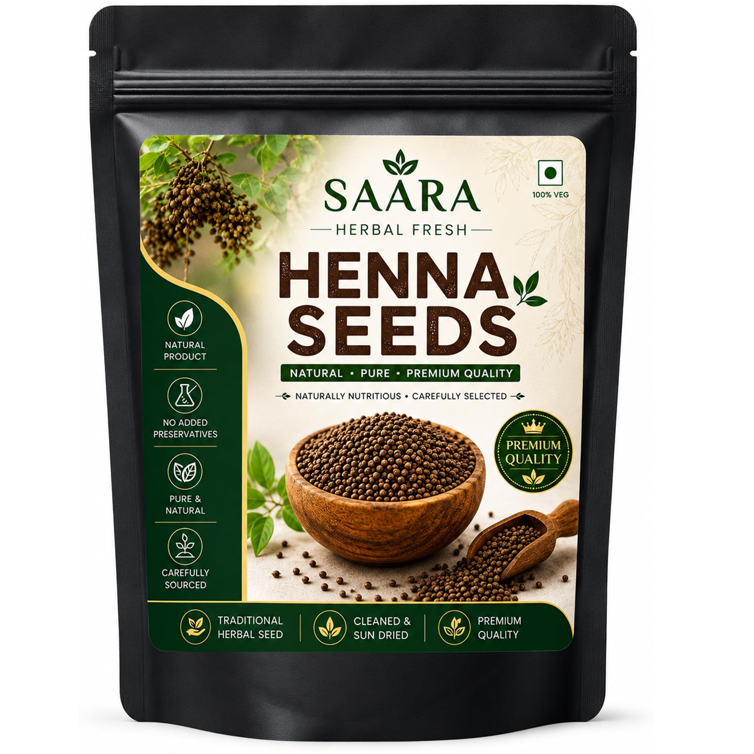 Saara HERBAL FRESH Dried Mehandi Seeds, 100g,Henna Seeds, Maruhtani Seeds, Lawsonia Inermis, Mehendi Beej, (Pack of 1 X 100gm)