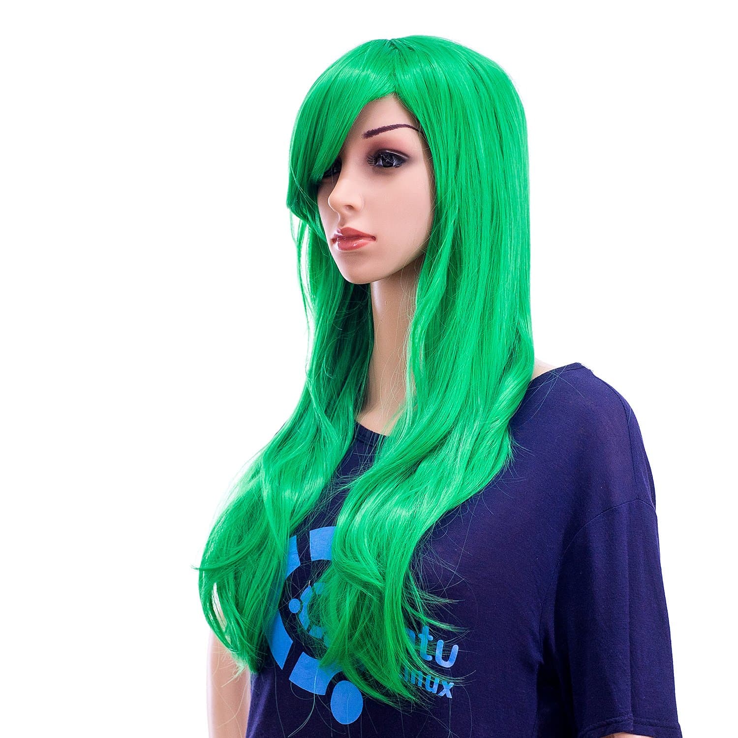 SWACC 26-Inch Long Curly Wave Cosplay Synthetic Wig, Green Color Costumes Party Hair Piece for Women with Wig Cap
