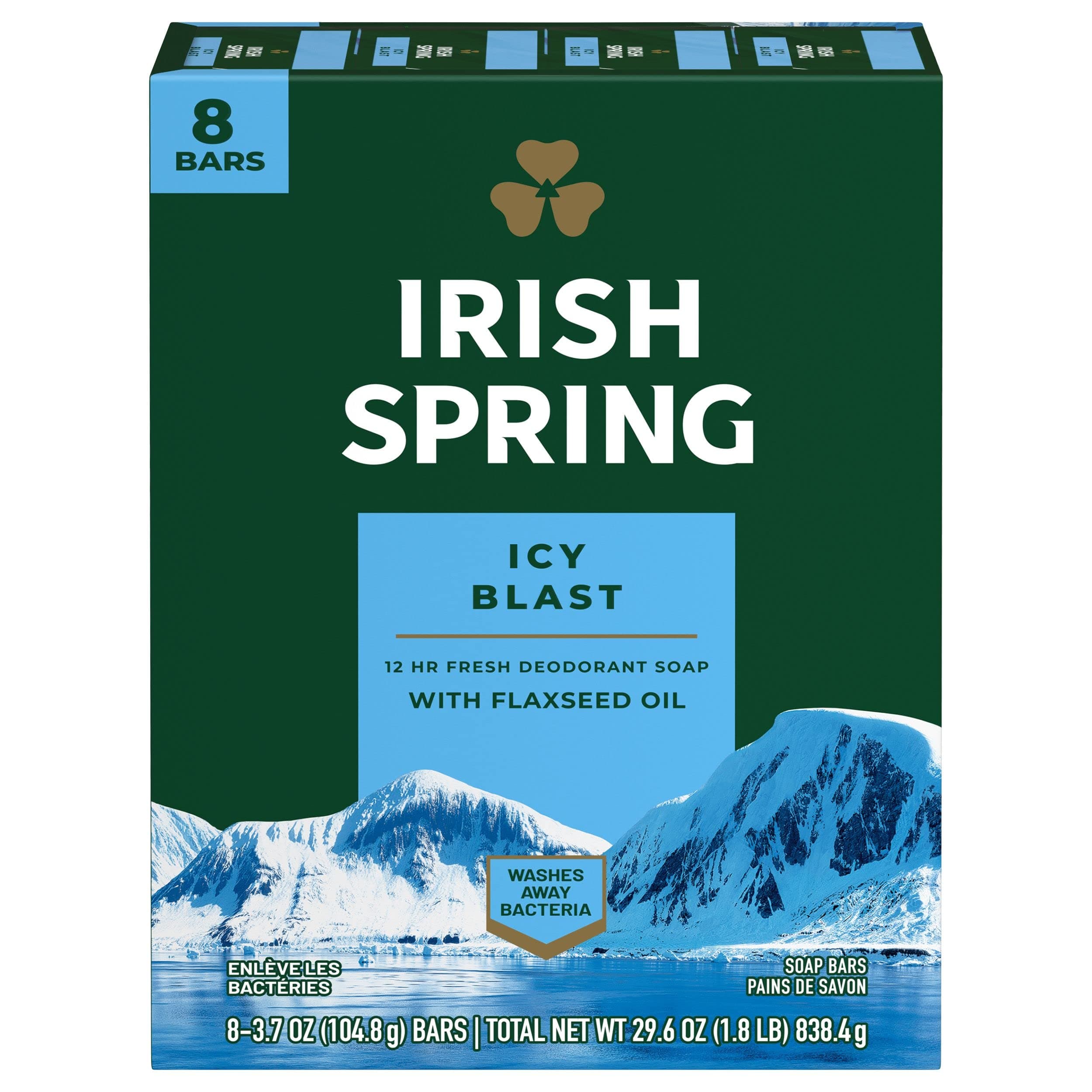 Irish Spring Icyblast Cool Refreshment Deodorant Soap Unisex Soap 8 Count