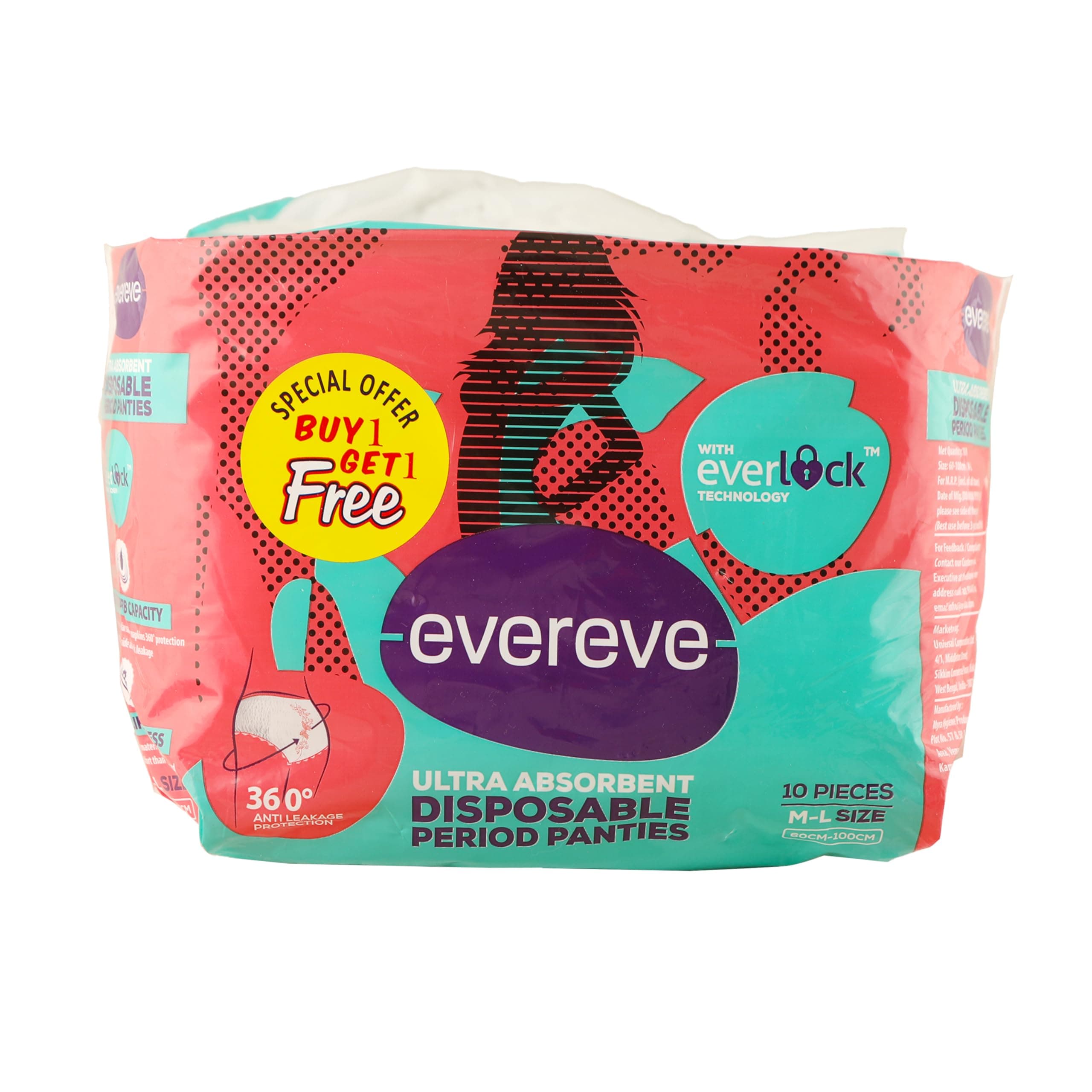 EverEve Ultra Absorbent Disposable Period Panties - M-L Size, Pack of 10 (Buy 1 Get 1 Free)