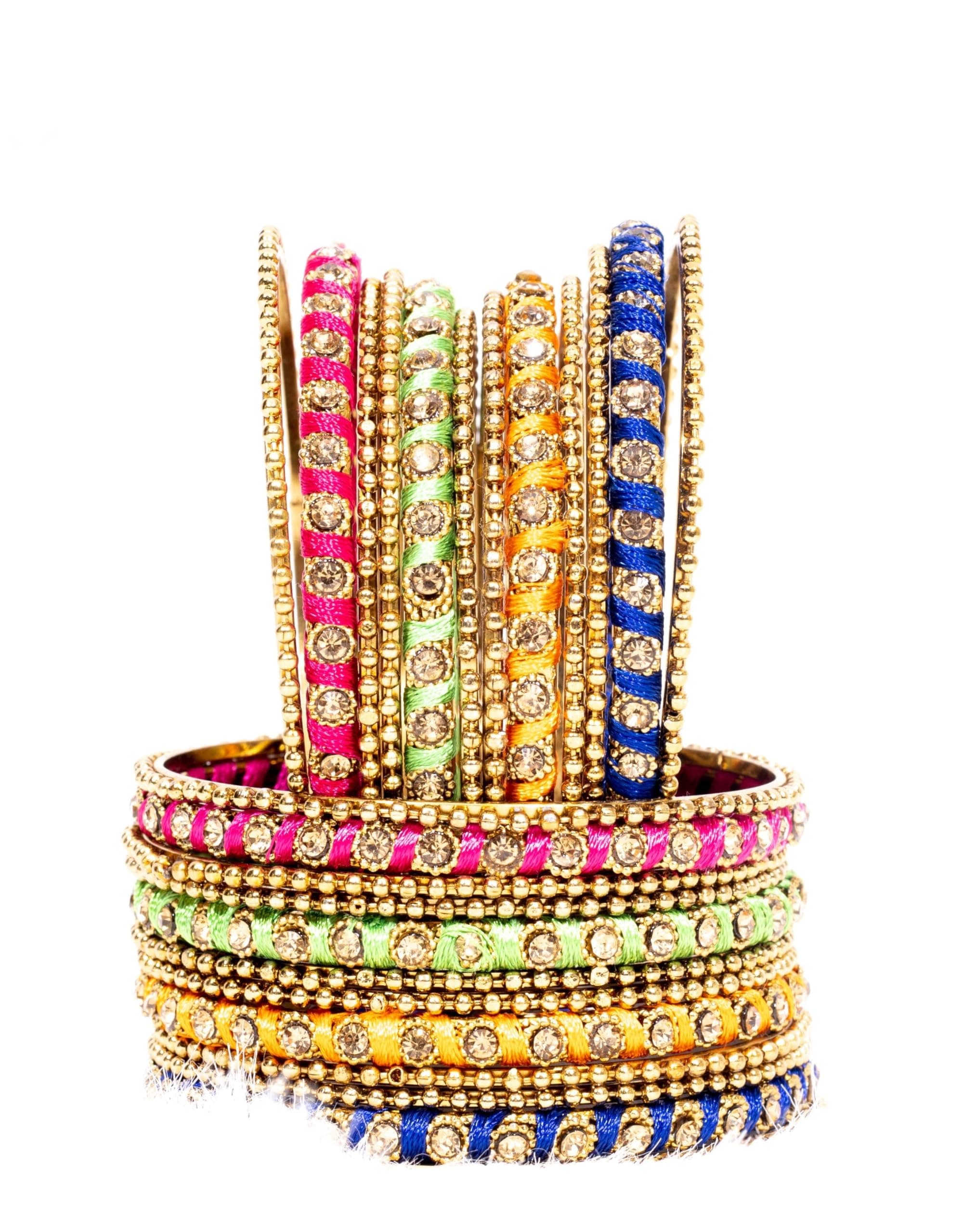 Swara Creations Metal Bangles wrapped in silk thread | Bangles set for Women & Girls (24Pcs)