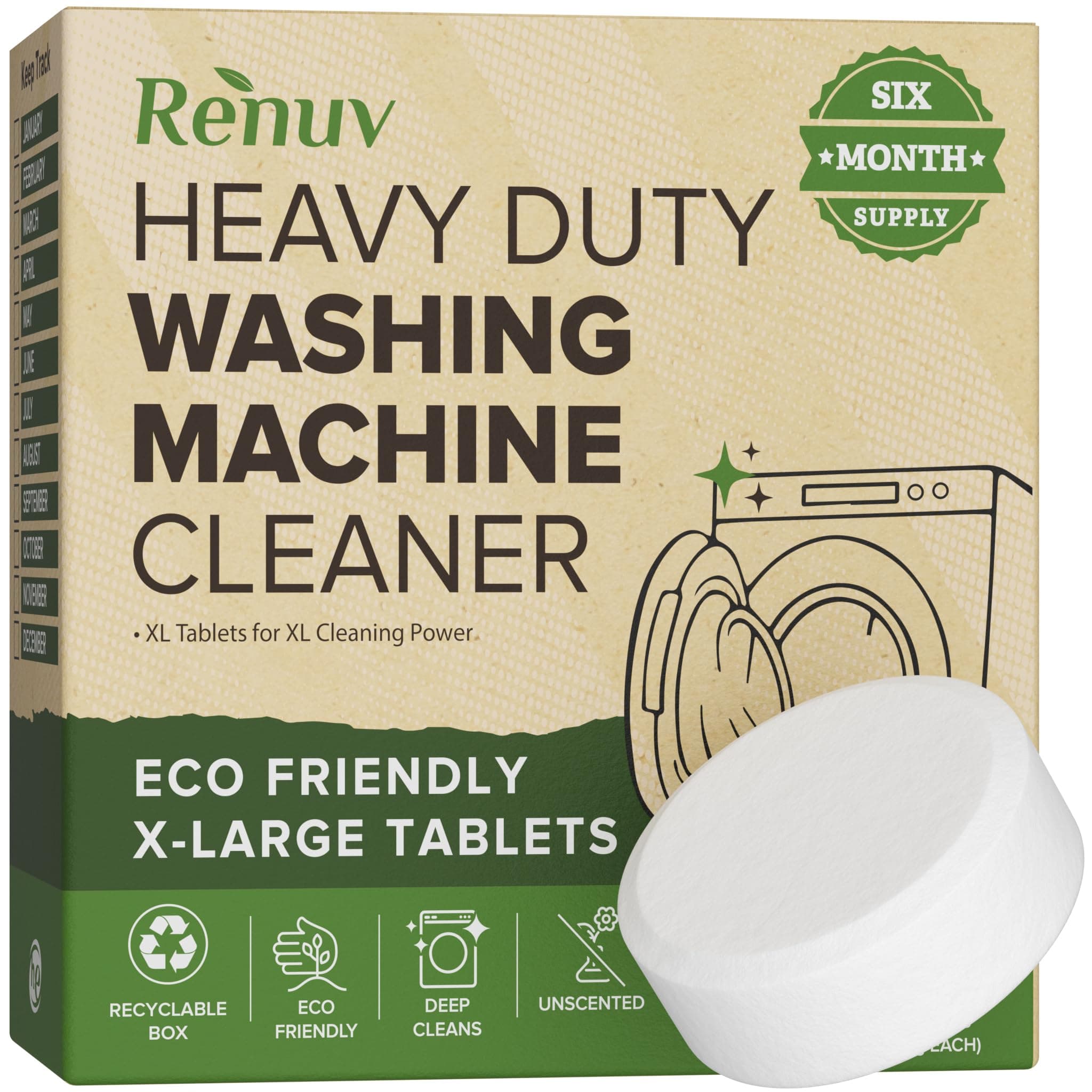 Renuv Washing Machine Cleaner Descaler-Deep Cleaning Tablets For He Front Loader&Top Load Washer,Clean Inside Drum And Laundry Tub Seal(1 Box(Original Packaging))