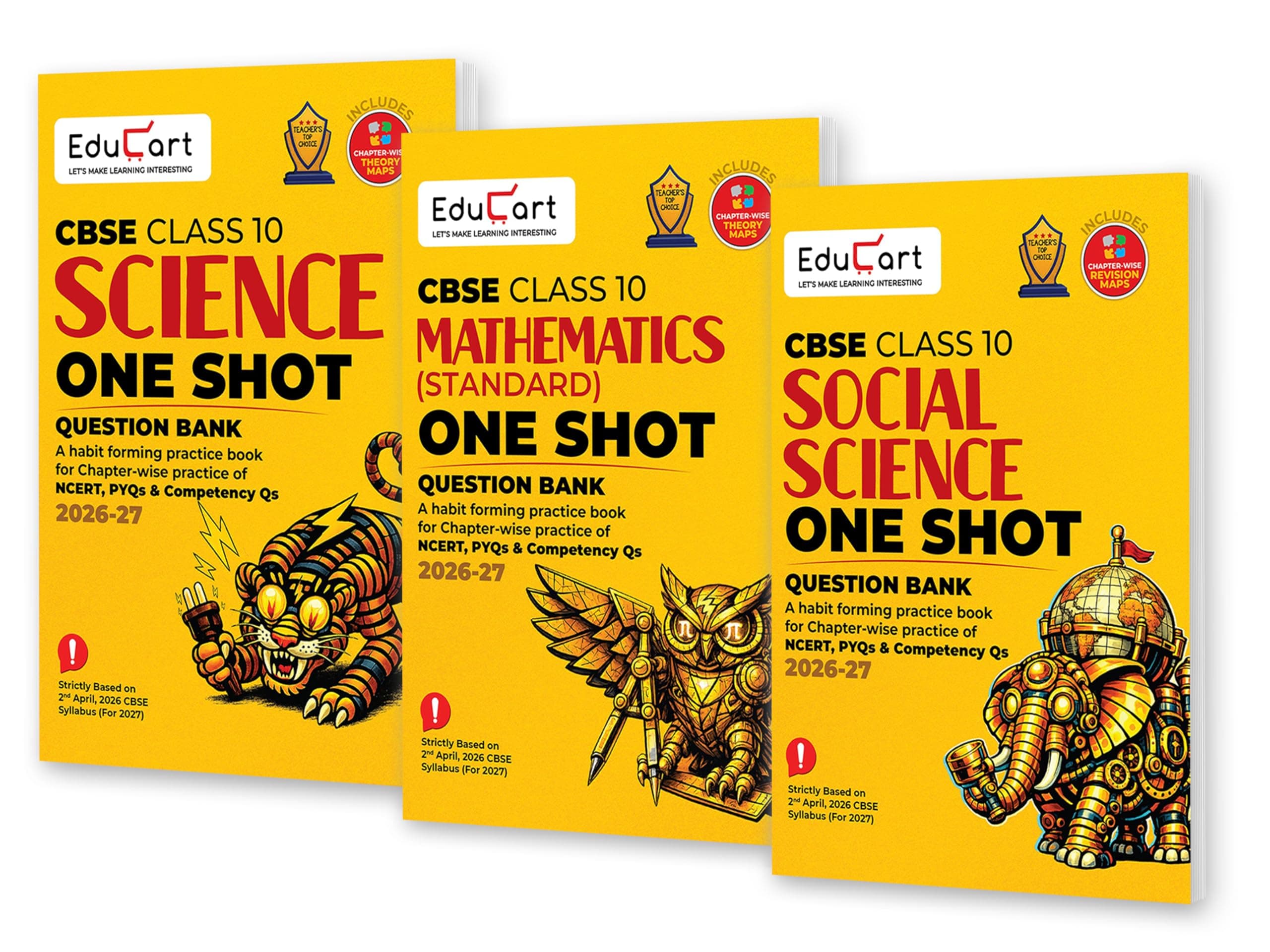 Educart CBSE Class 10 One Shot Question Bank Bundle 2026–27 | Science, Maths & Social Science | Chapter-wise NCERT Qs, PYQs & Competency-Based Questions | Latest CBSE Board Exam 2027