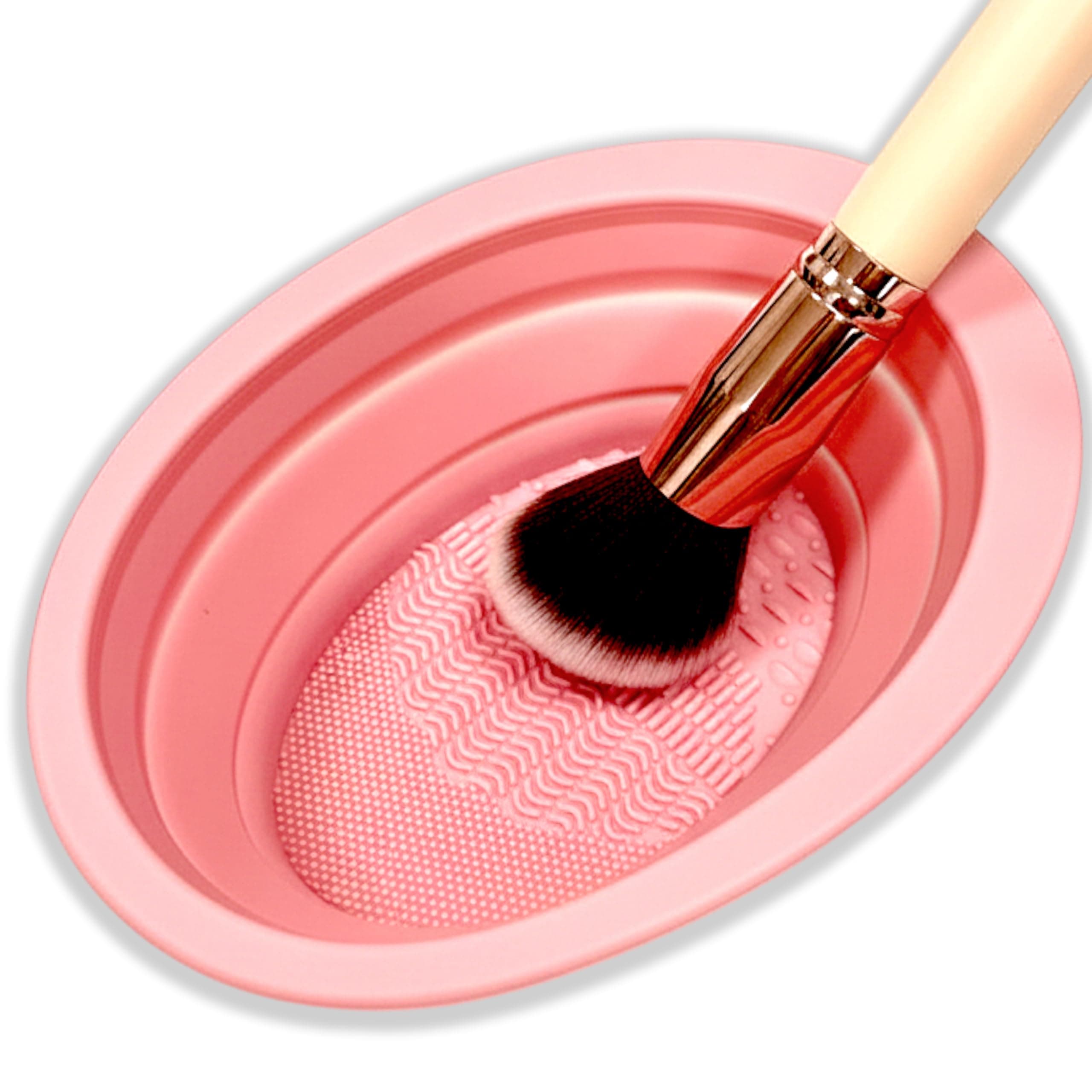 TEMPERIA Silicone Makeup Brush Cleanser Bowl | Brush Cleaner for Makeup Artist | Portable & Folding Cleaning Mat & Washing Tool for Makeup Brush | Non-Slip, Easy to Use | Pink