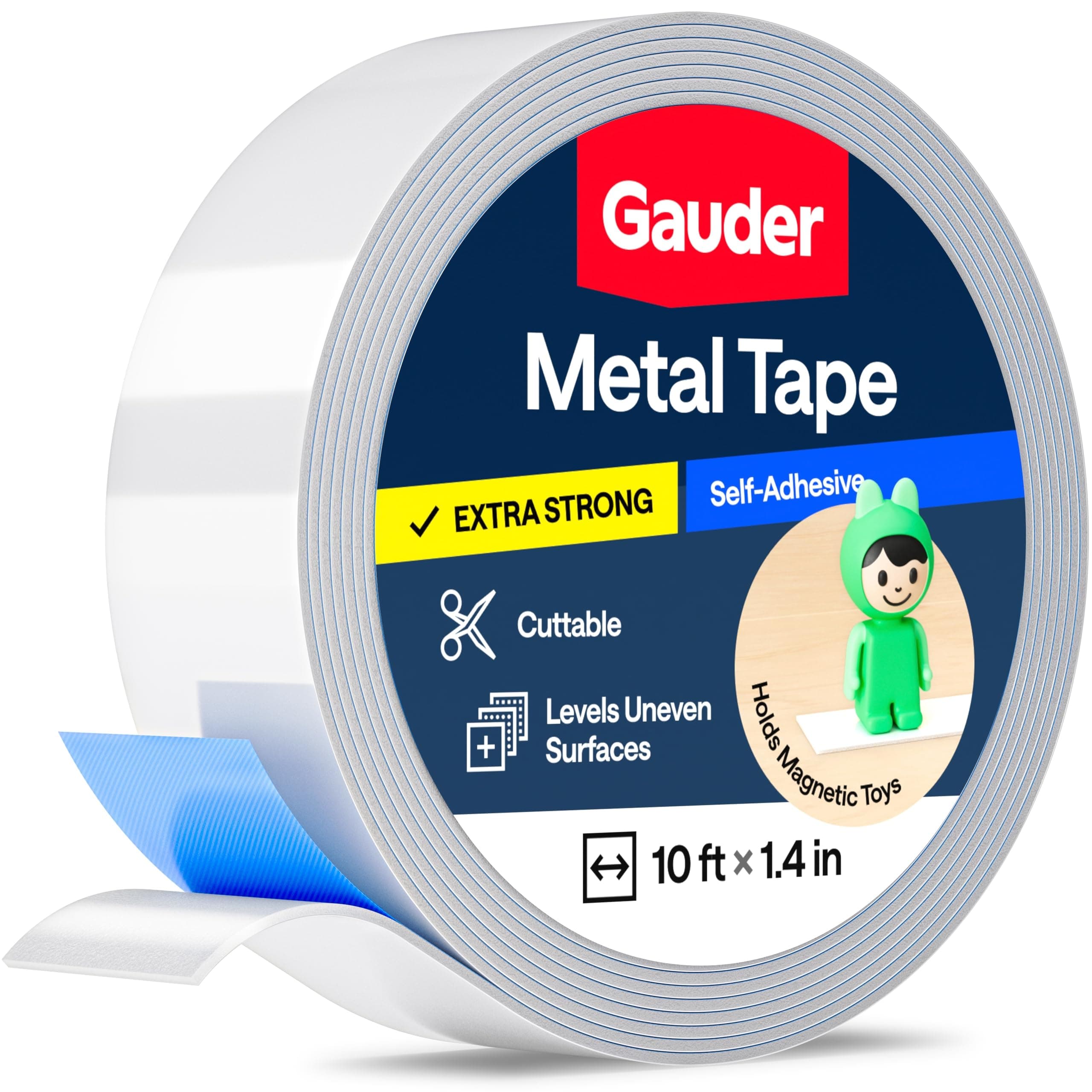 GAUDER Self-Adhesive Metal Tape | Thin Metal Strips for Magnets, Tonies® Figures & Shelves | Ferrous Tape (10 ft)