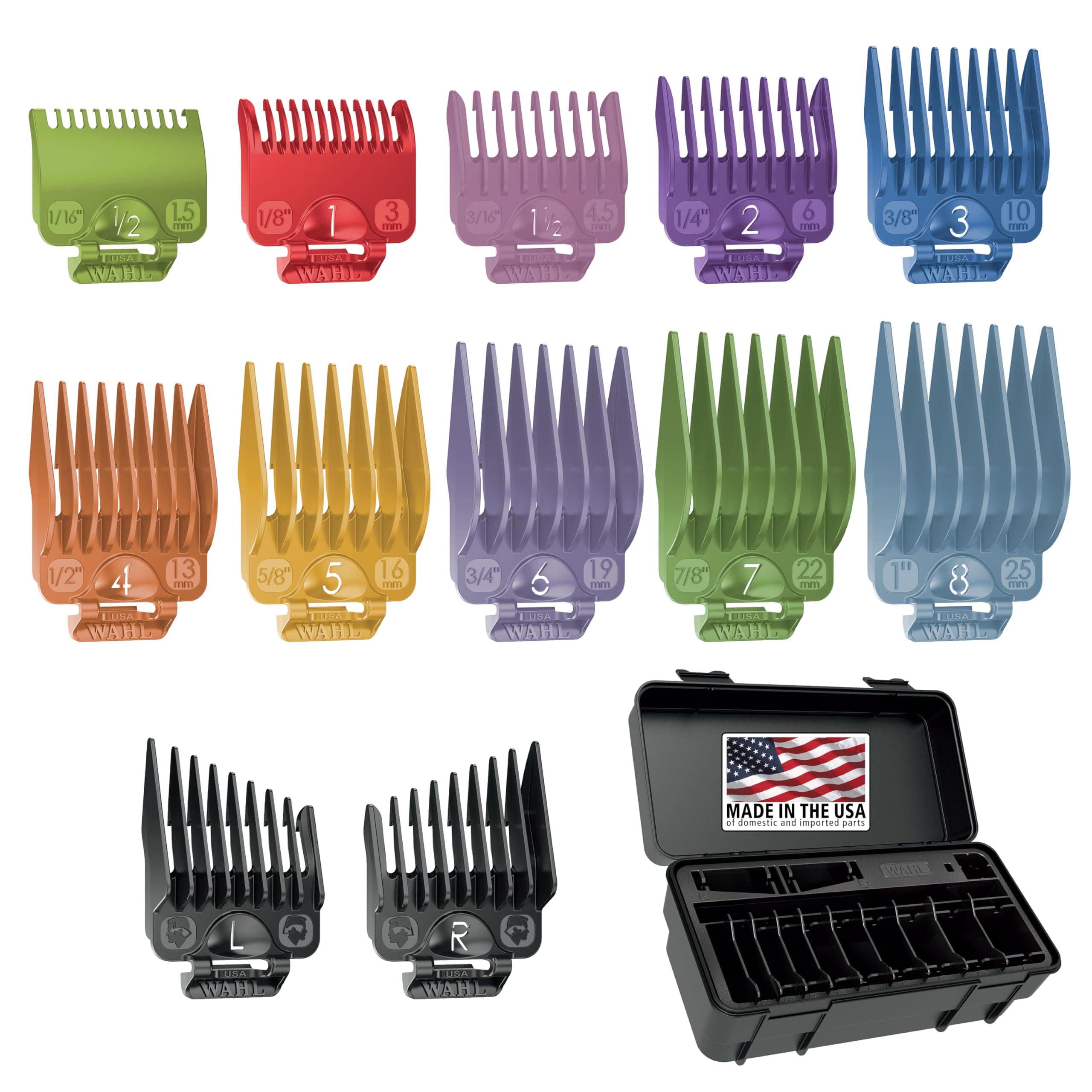 Wahl Clipper Attachment Protection Organization Kit with Pro Color Electric Hair Clipper Guide Combs, 14-Piece Premium Storage Kit for Clippers, Multicolor - 3291-100, Large
