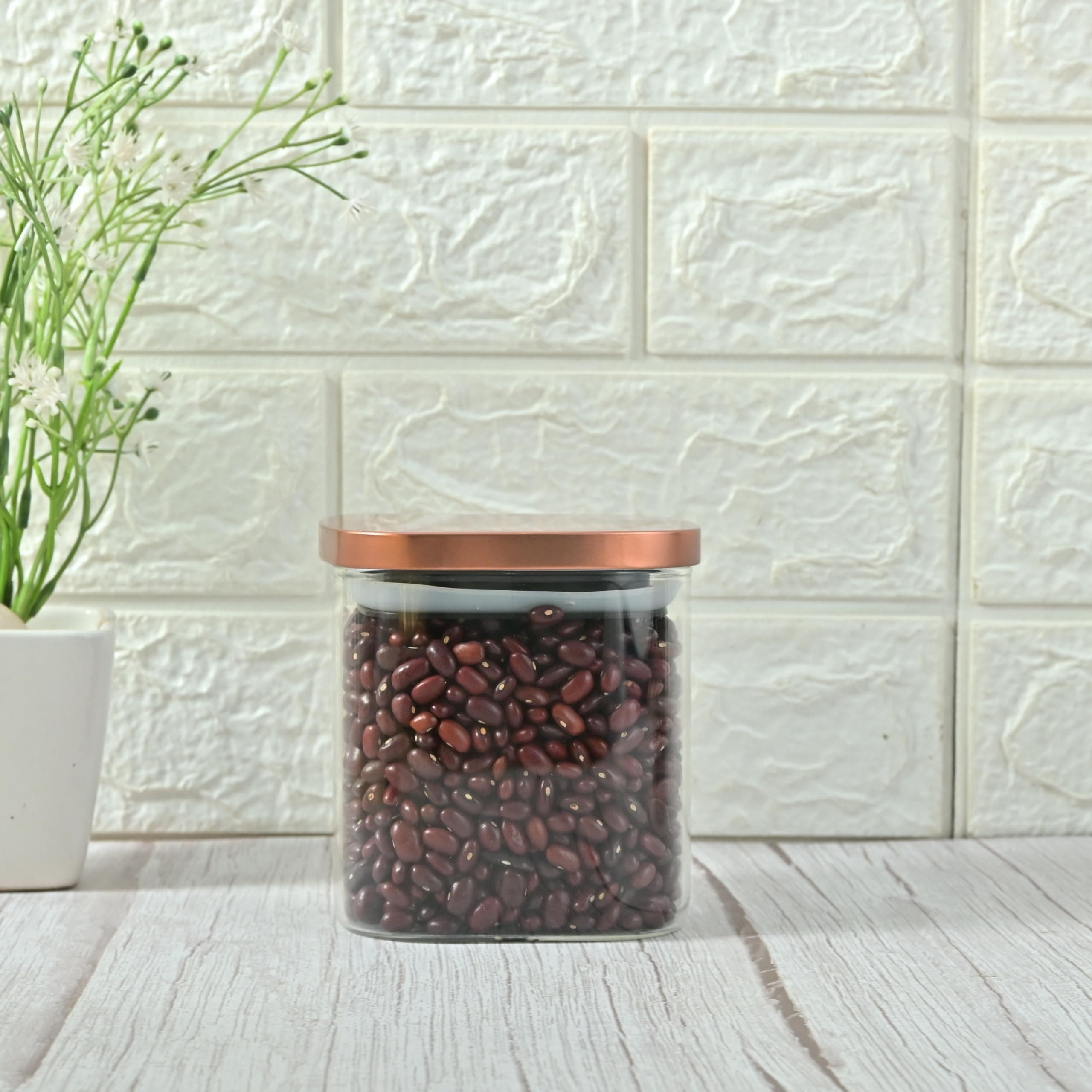 Femora Borosilicate Glass Square Jar, Kitchen Storage Jar