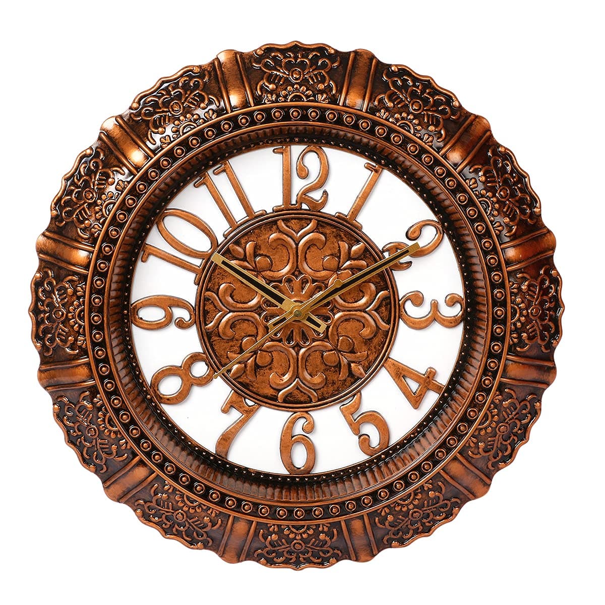 Geetanjali OneStore India Handcrafted Designer Premium Clock In Antique Finish For Wall/Home (Copper, 14'' x 14")