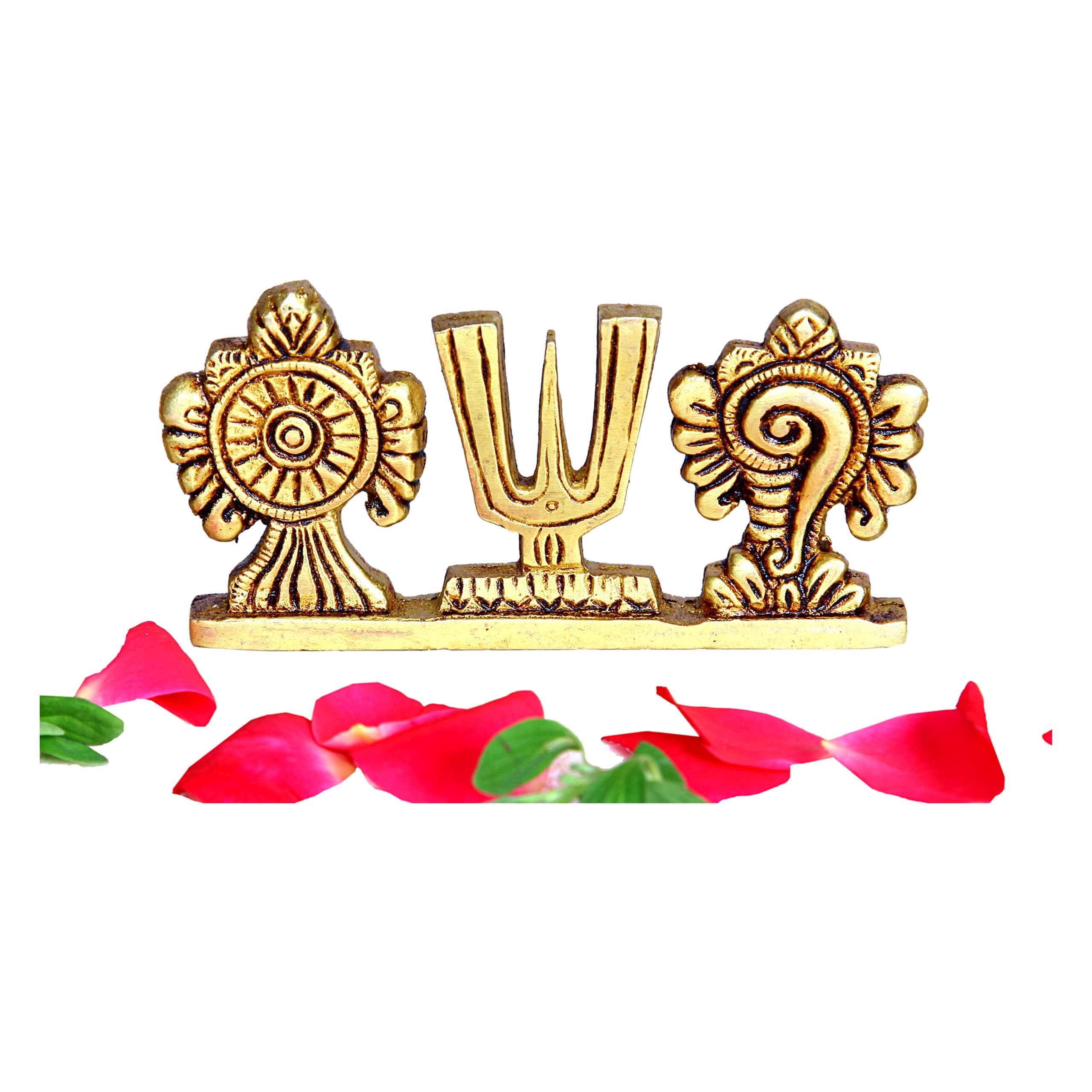 Aalayam Selveer Thenkalai Shankh Chakra Namah Stand | Thenkalai Shankh Chakra Nama Stand | Thenkalai Thiruman Sangu Chakram Stand 5cm Height Brass Gold Colour 1 Piece