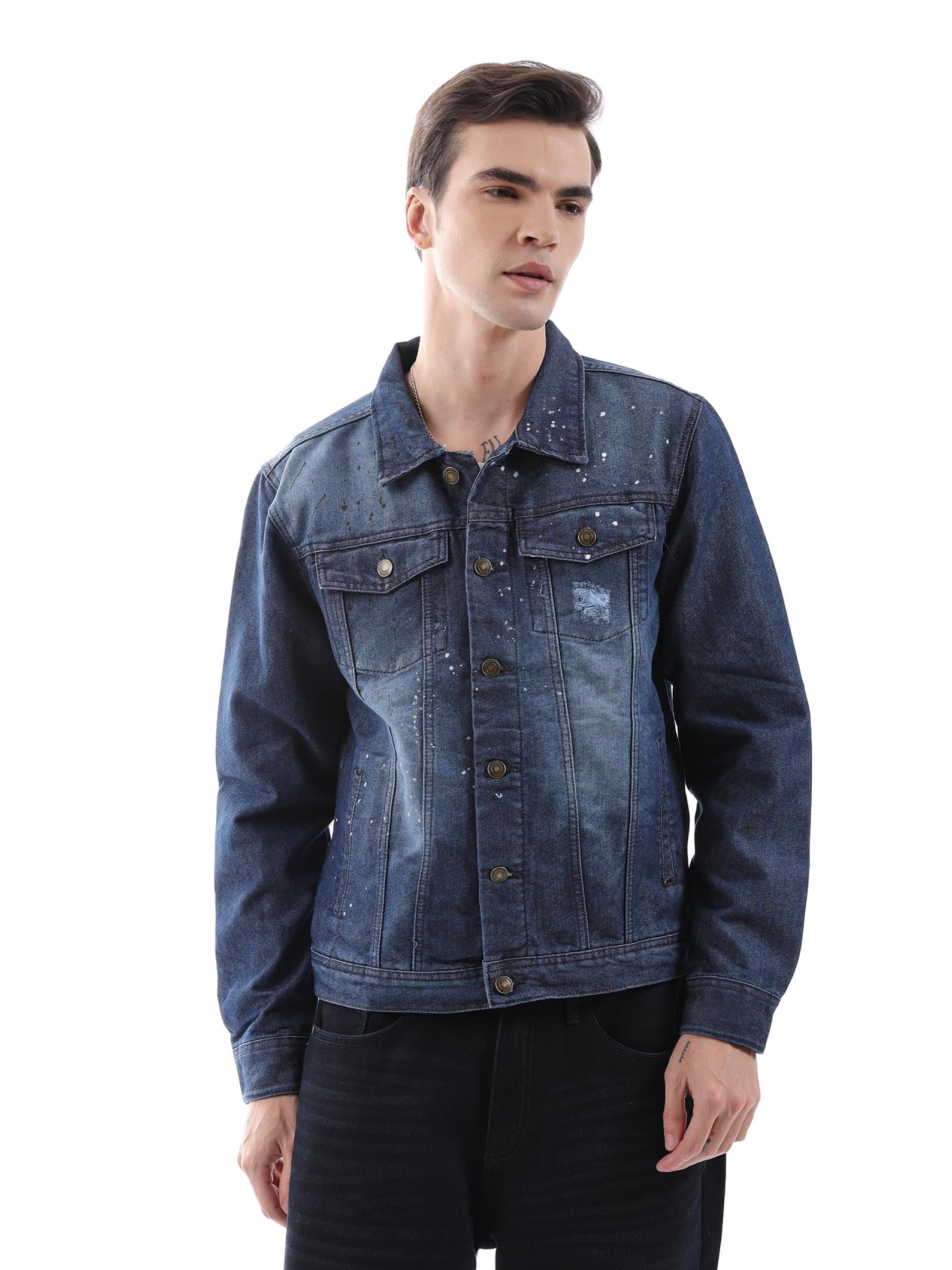 The Indian Garage Co Mens Cotton Blend Standard Length Slim Fit Jacket (0522-Fdnmjkt-42_Dark Blue M)