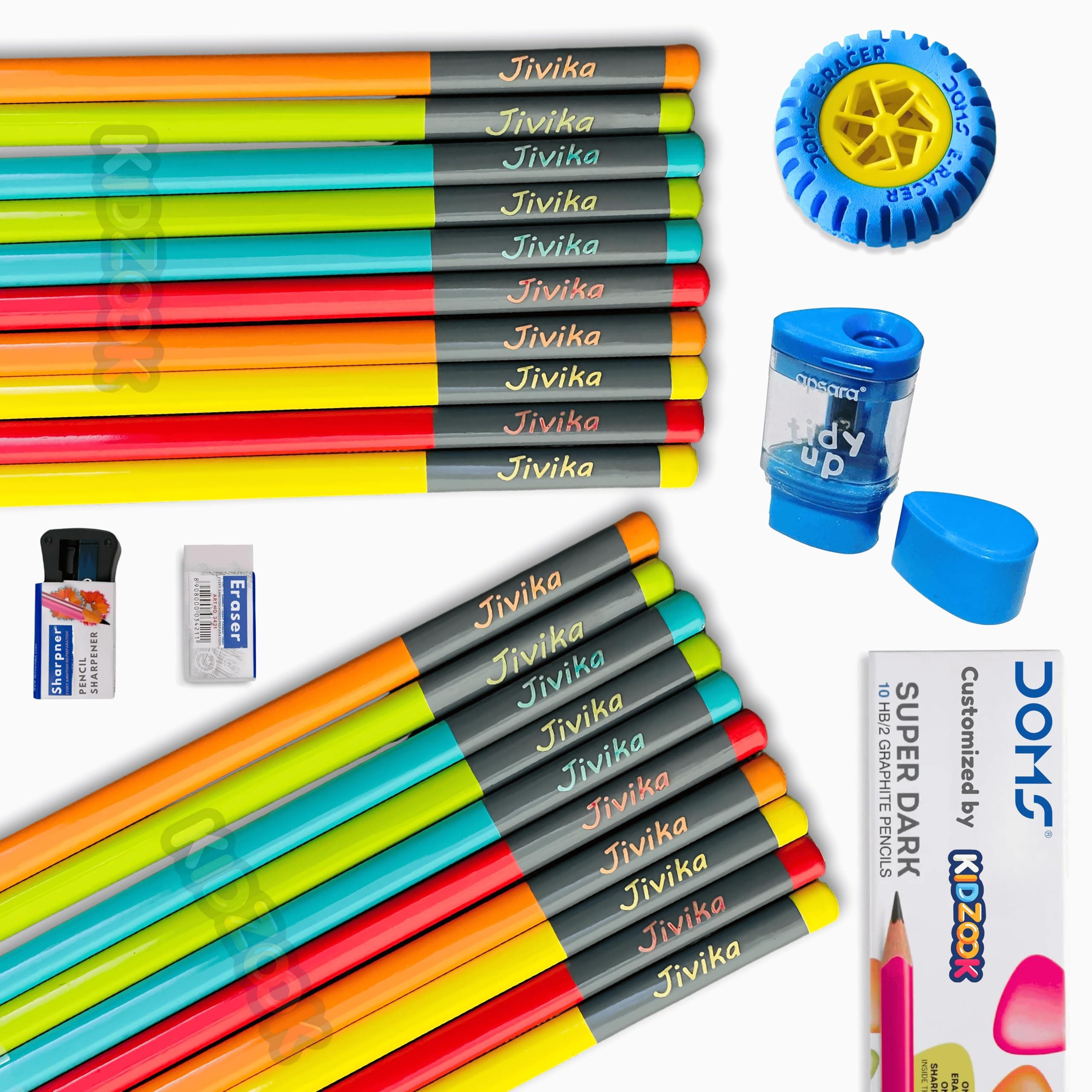 20 Piece Customized Name Pencil Set for Kids with Free Eraser & Sharpener, Custom Name HB Pencils for School, Writing, Birthday Gifts & Return Gifts