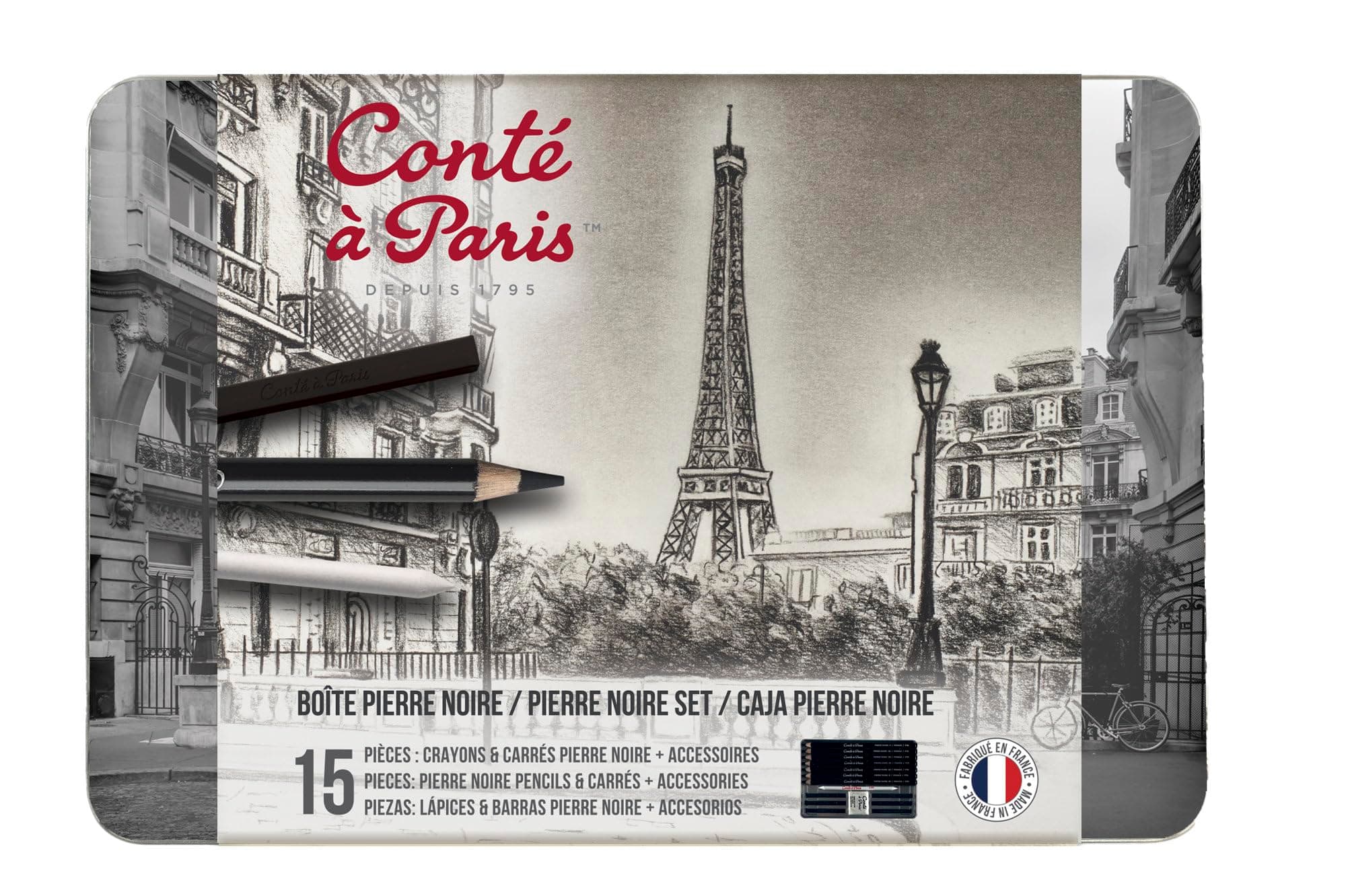 Conte A Paris Pierre Noire Set of 15 / Conte A Paris Black Set/Pierre Noire Black Set With Carre Crayons.