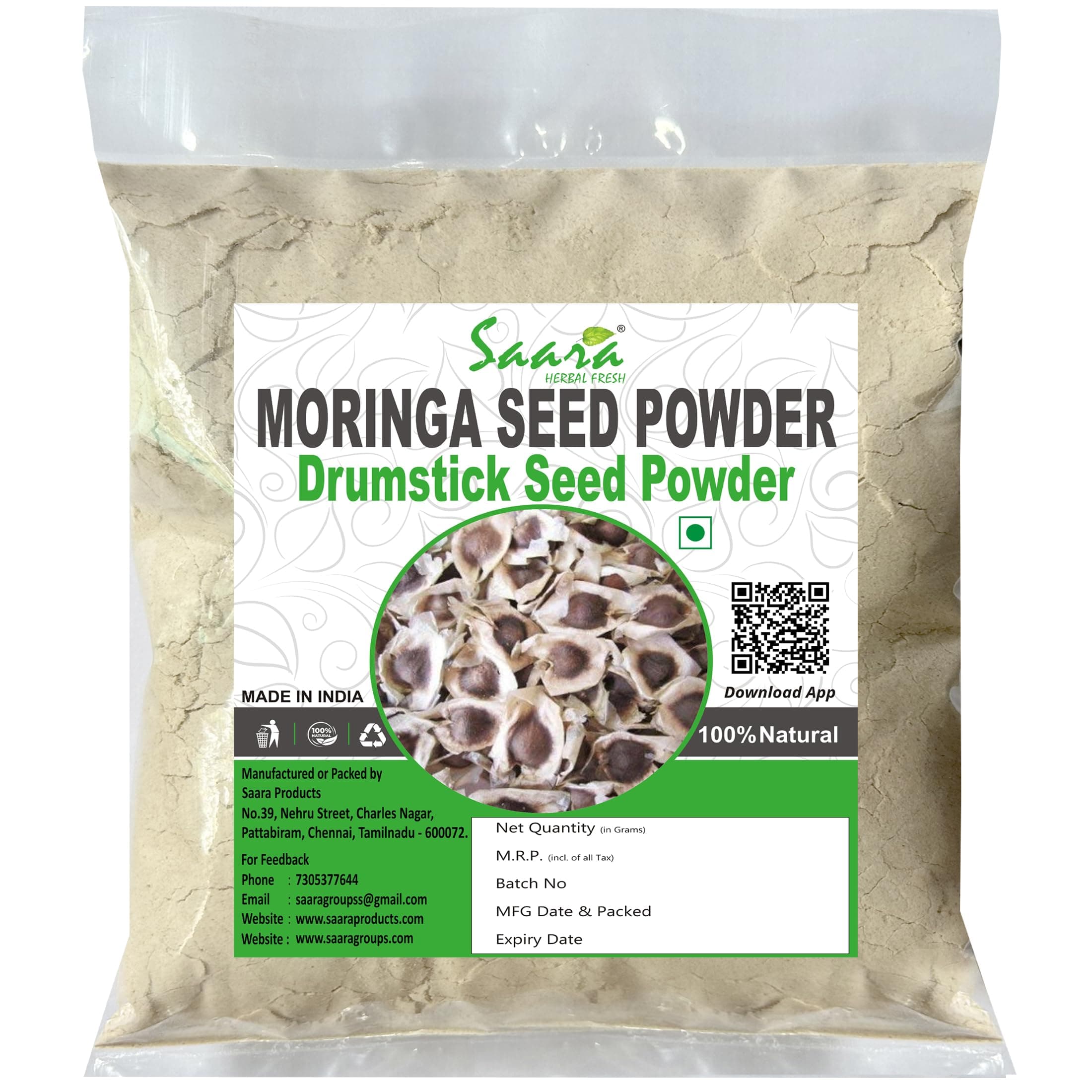 Saara HERBAL FRESH Murungai Vidhai Powder, 25g, Moringa, Drumstick Seed, Mulaga Chettu, Ahijan, Muringai, Murungai Vithai Powder,(pack of 1x 25g)