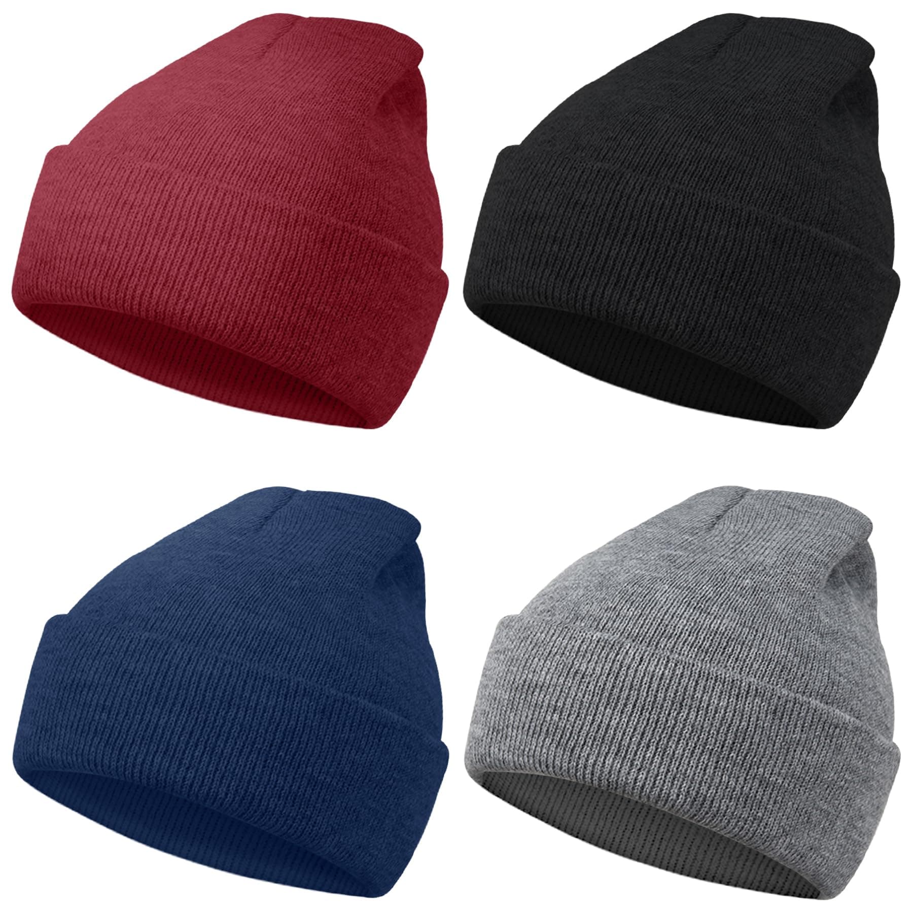 MENOLY 4 Pack Winter Beanies Stretch Knit Beanie Hat Cap for Girls Boys, 4 Color