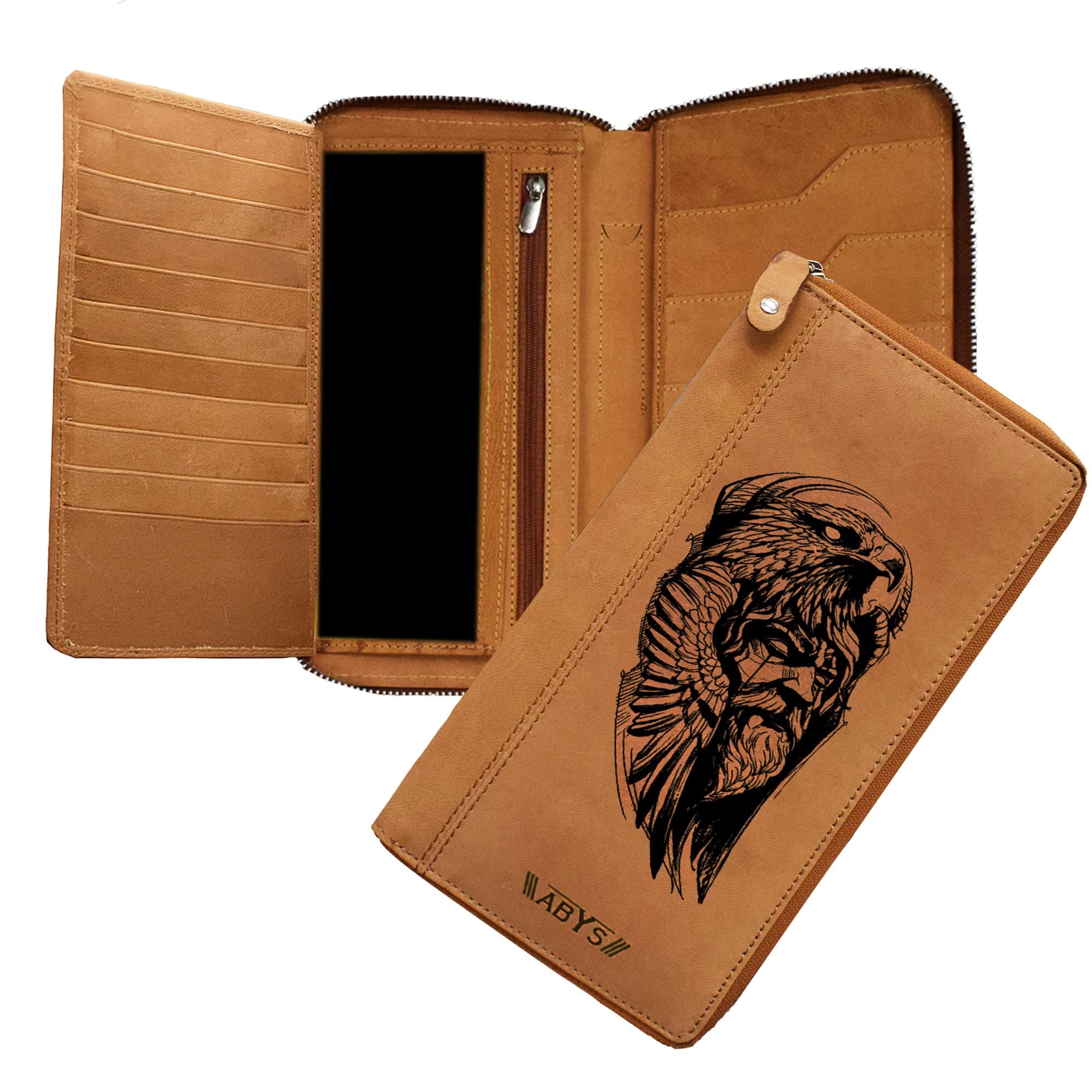 ABYS Tan Hunter Genuine Leather Passport Cum Chequebook Holder Travel Wallet for Men and Women (5117HJ)