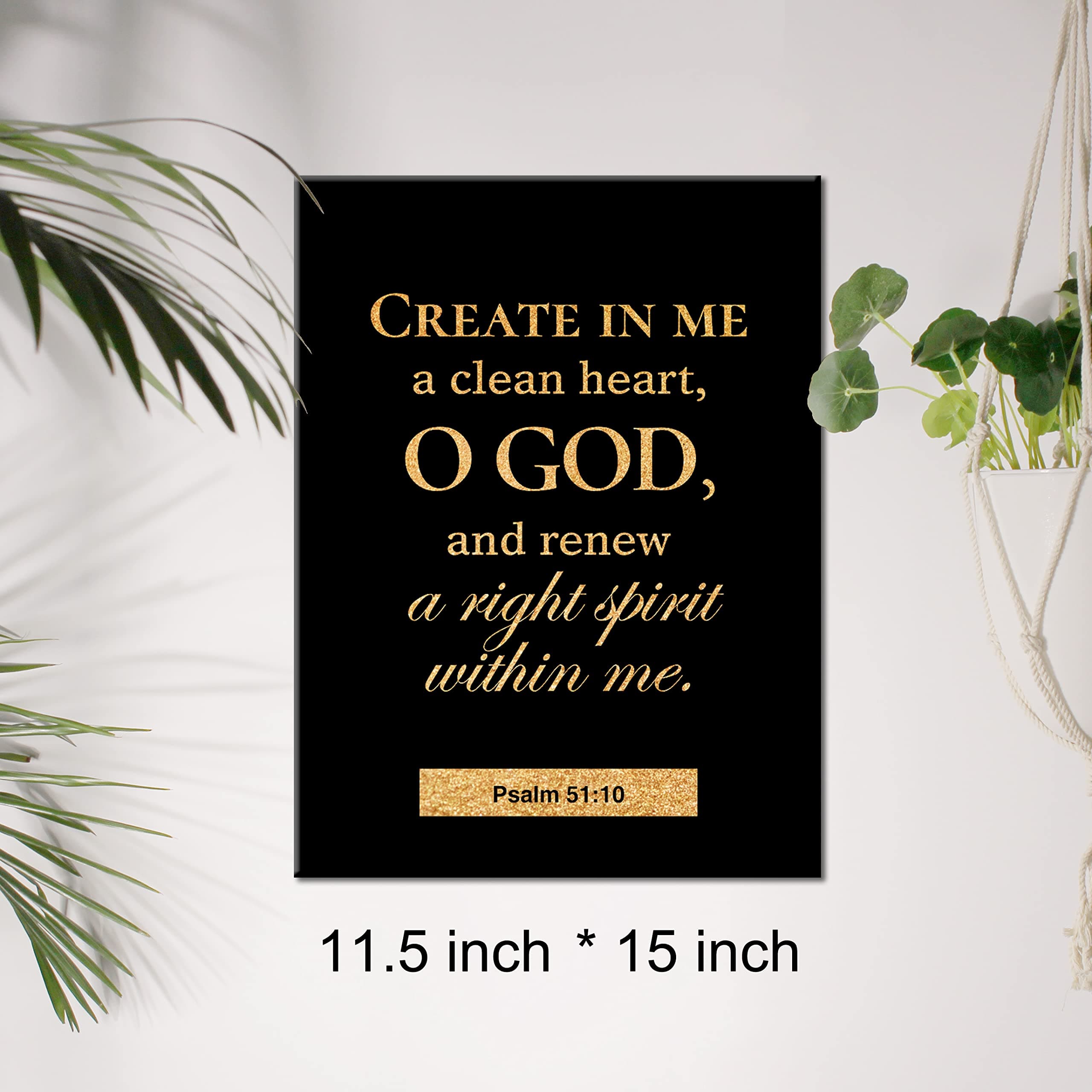 JerLoe Gold Foil Canvas Wall Art Motivational Psalm 51:10 Create in Me a Clean Heart Print Framed Canvas Painting Artwork Home Decor Gifts 12x15 Inch