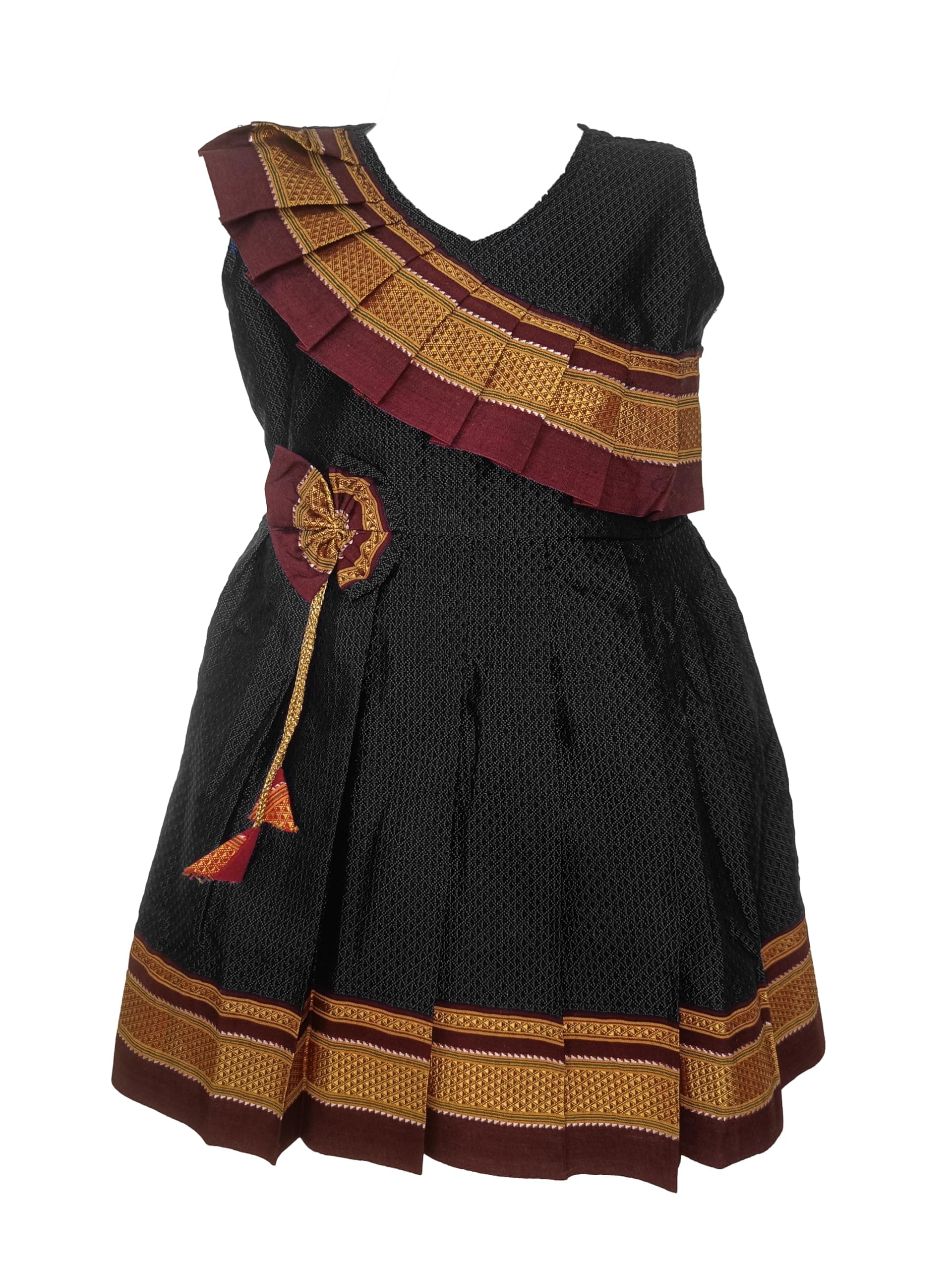 LEMON BERRY Girl's New Traditional Ethnic Wear Reshim Cotton Khan Side Freel Flower Frock