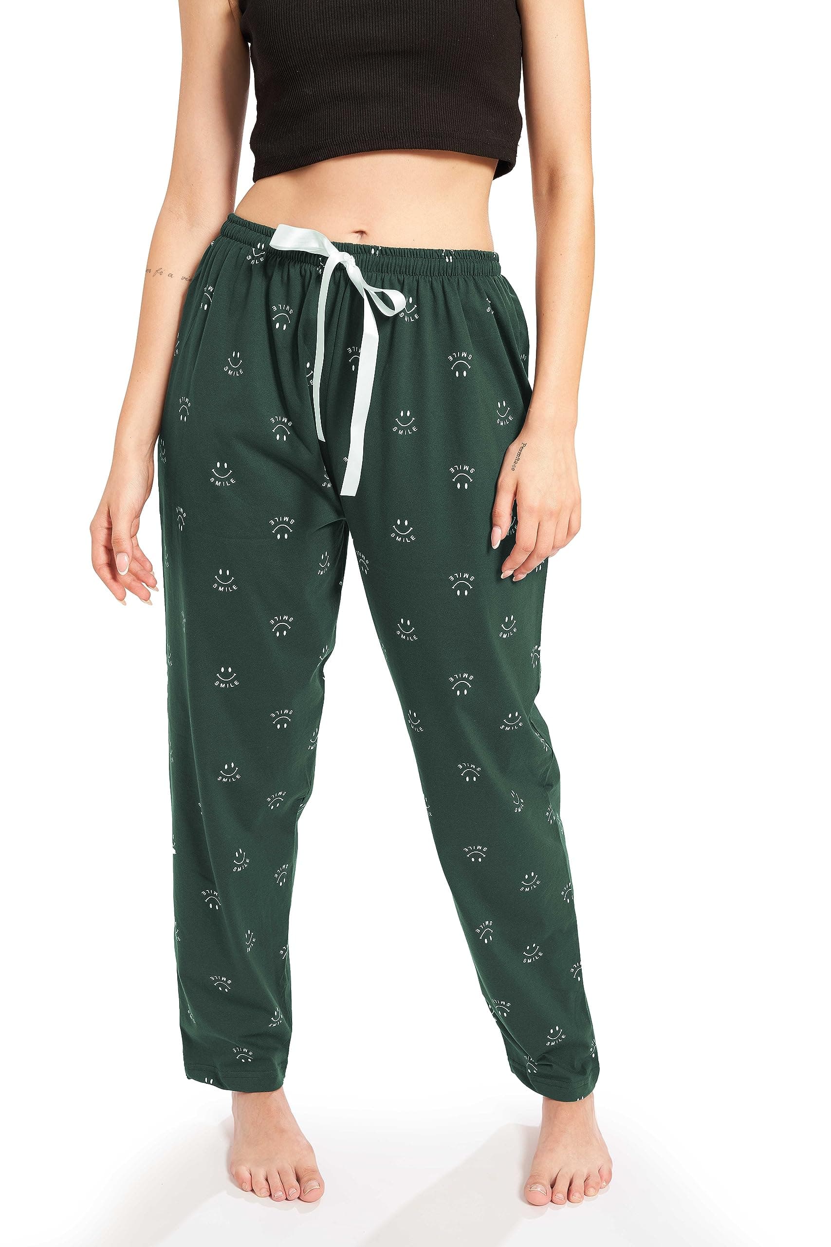 WEET Women's Cotton Printed Pyjama|Night Lounge Pants for Ladies (3XL, Green)