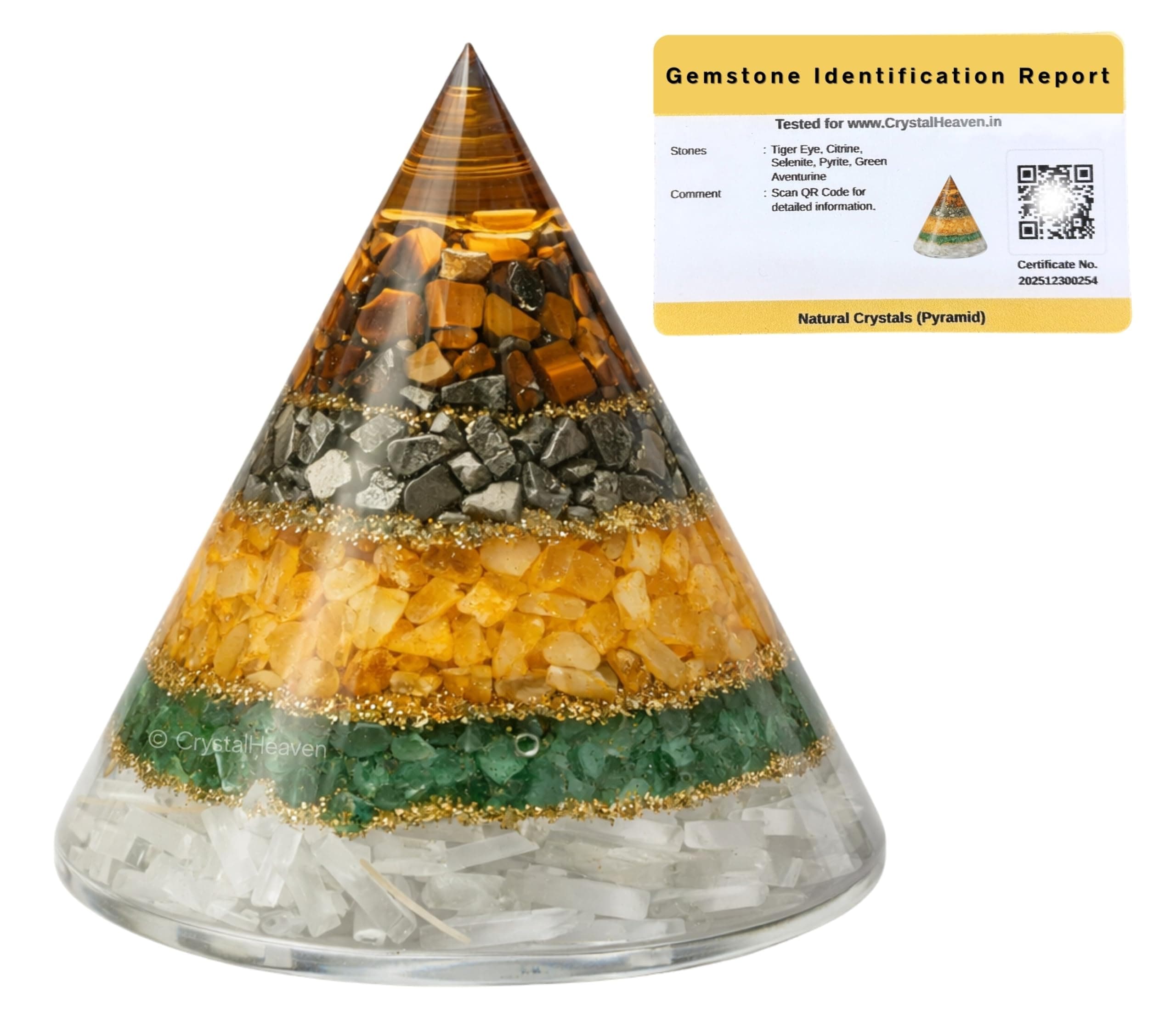 Dhan Yog Pyramid Vastu for Home - Certified Pyrite Green Aventurine Selenite Tiger Eye Crystals for Money Magnet Success - Pooja Vastu Decorative Items for Home Gifts - Enhance Prosperity and Money Flow