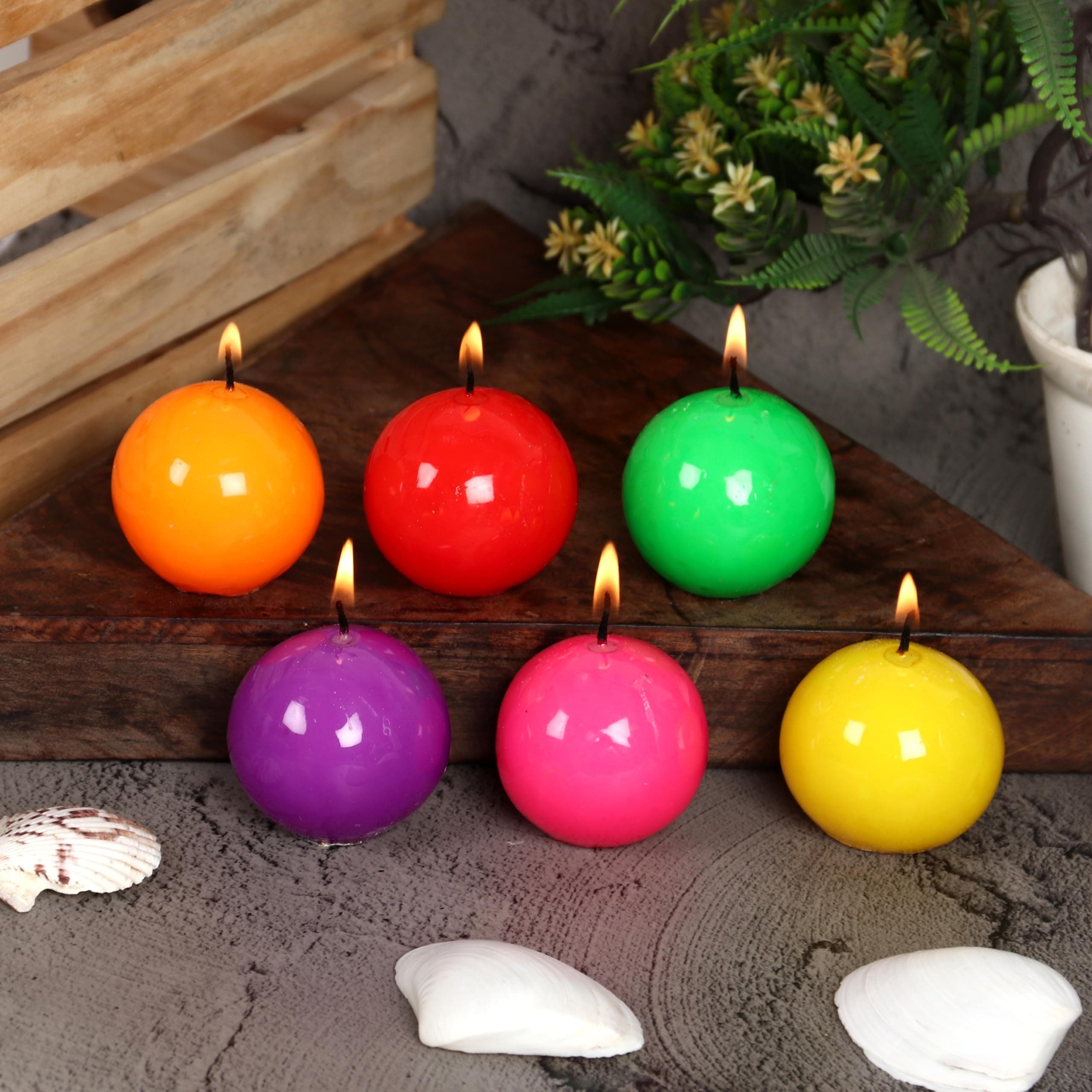 PROSPERRO LUMO by Parkash Candles (2X2 Inch) Multi Colour Round-Shaped Sphere Ball Candles || Home Decoration || Set of 6