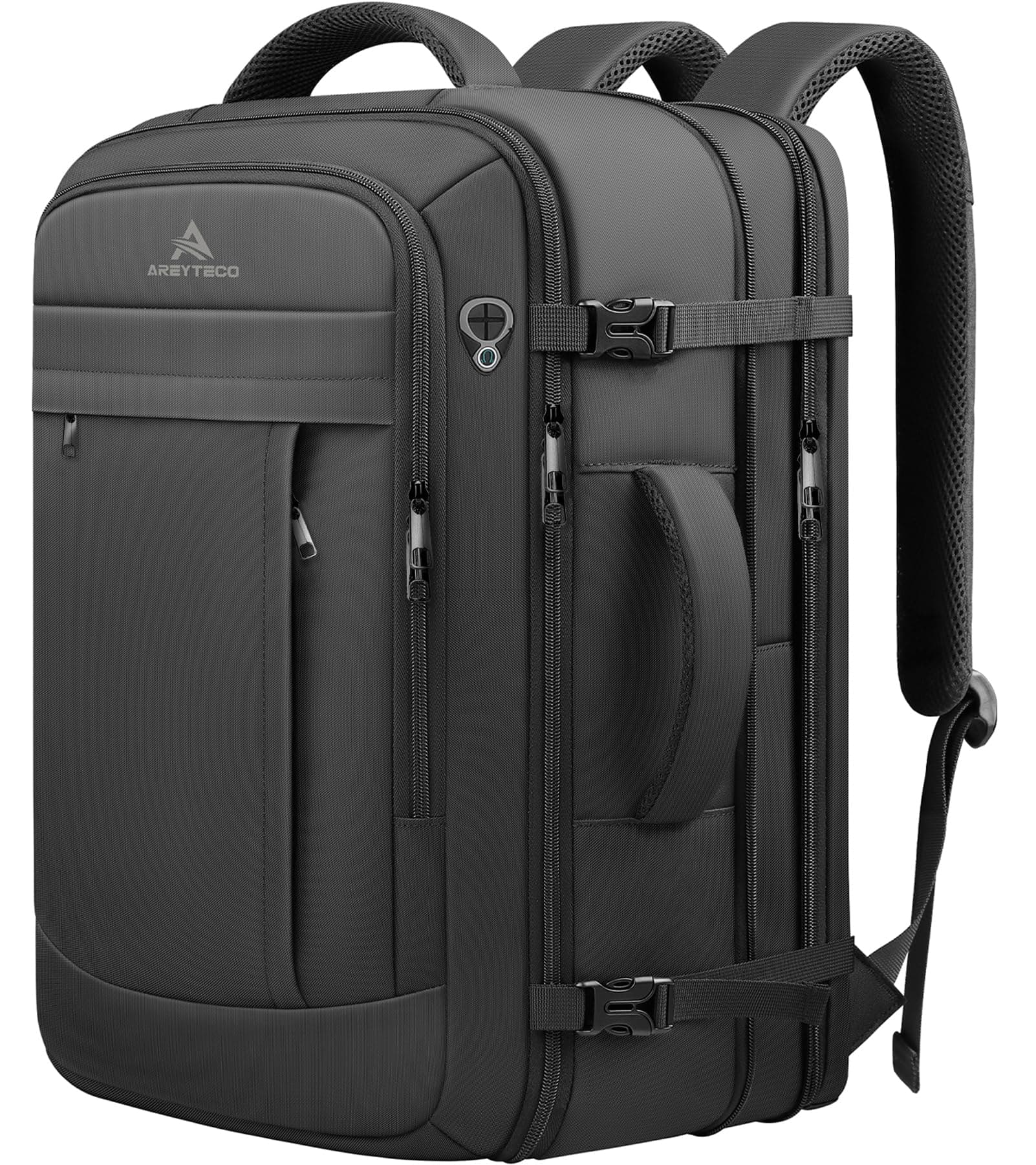 AREYTECO Travel Backpack, 50L Expandable Extra Large Laptop Backpack, Carry On Airline Approved Water Resistant Business Suitcase Daypack Bag Fits 17 Inch Laptops, Travel Gifts for Men Women, Black