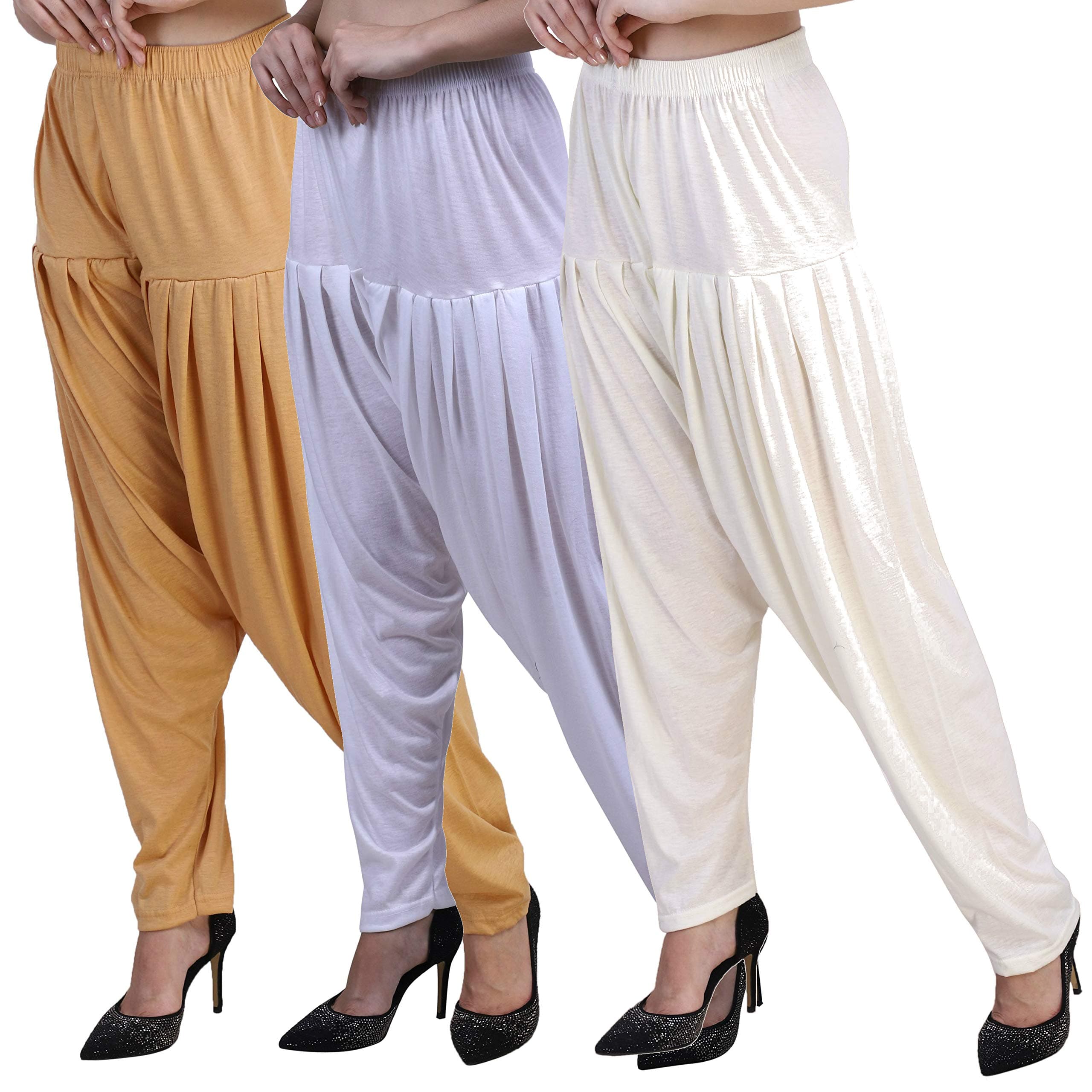 CASUALS Women's Cotton Viscose Lycra Dhoti Patiyala Salwar Harem Bottoms Pants Purple Mrose PakistanGreen Combo Pack of 3 (Dark Skin::White::Cream,4XL)