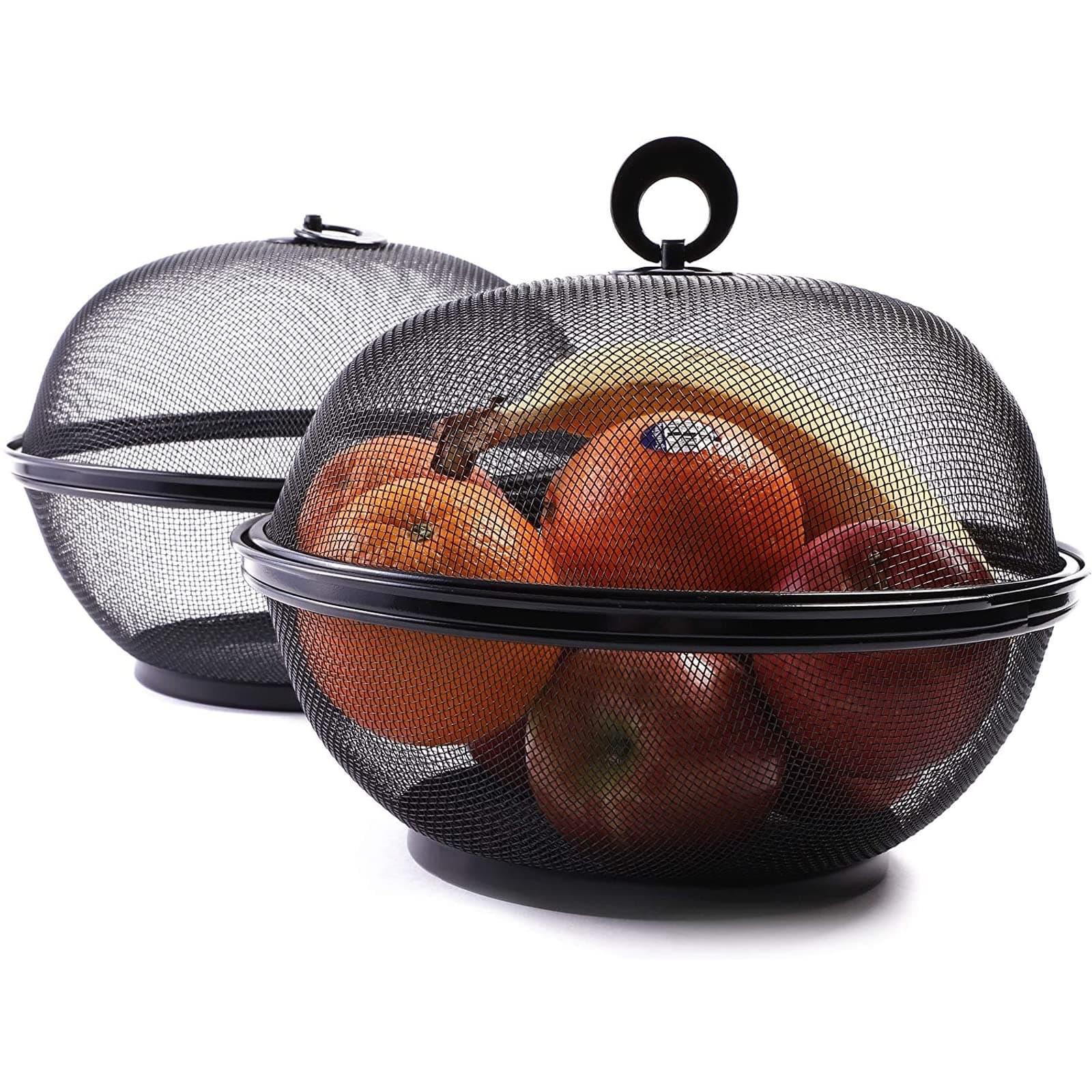 Mesh Fruit Basket with Lid (10 in, Black, 2 Pack)