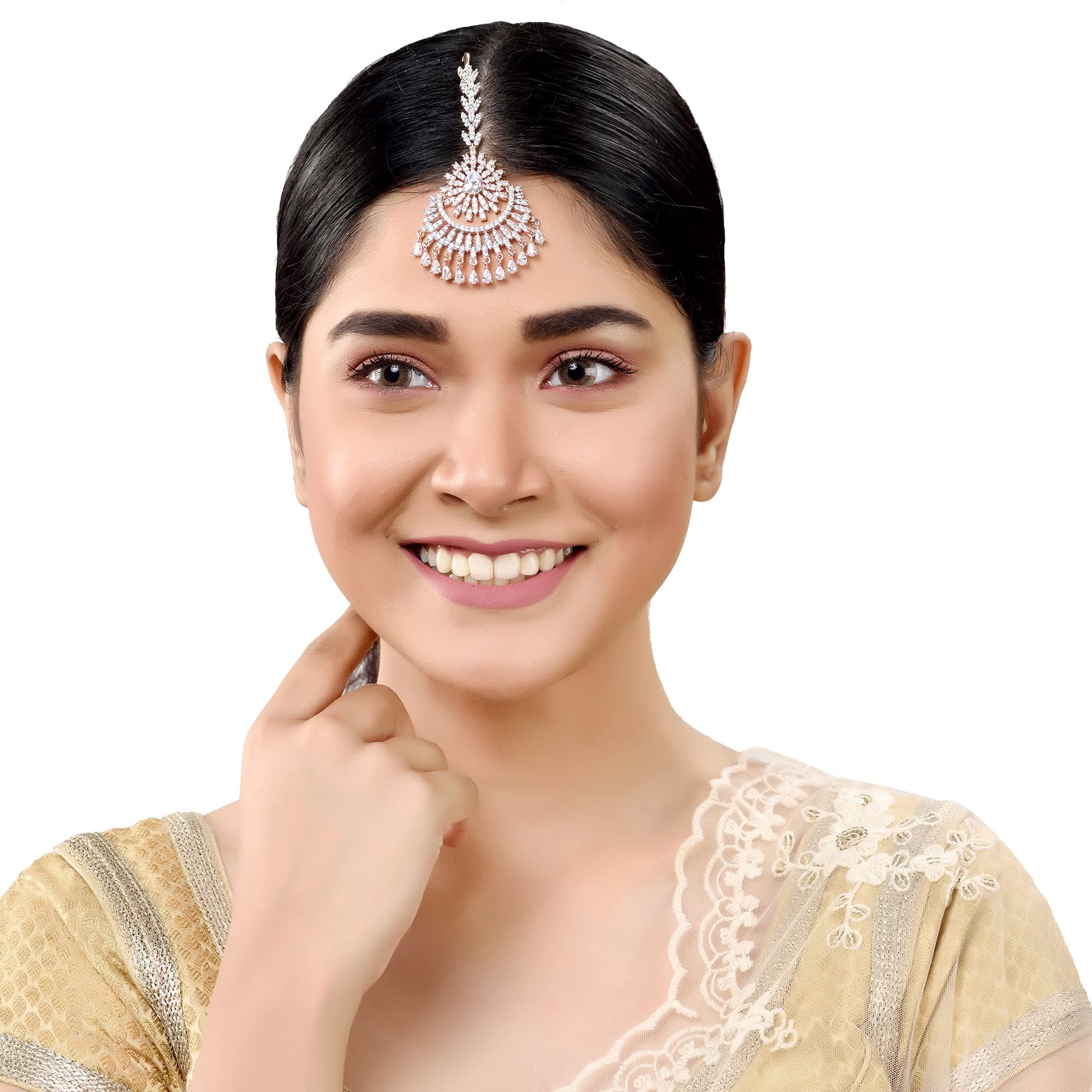 SARAF RS JEWELLERY Beautiful Chandbali Style Diamond Maang Tikka AD Studded for Women & Girls