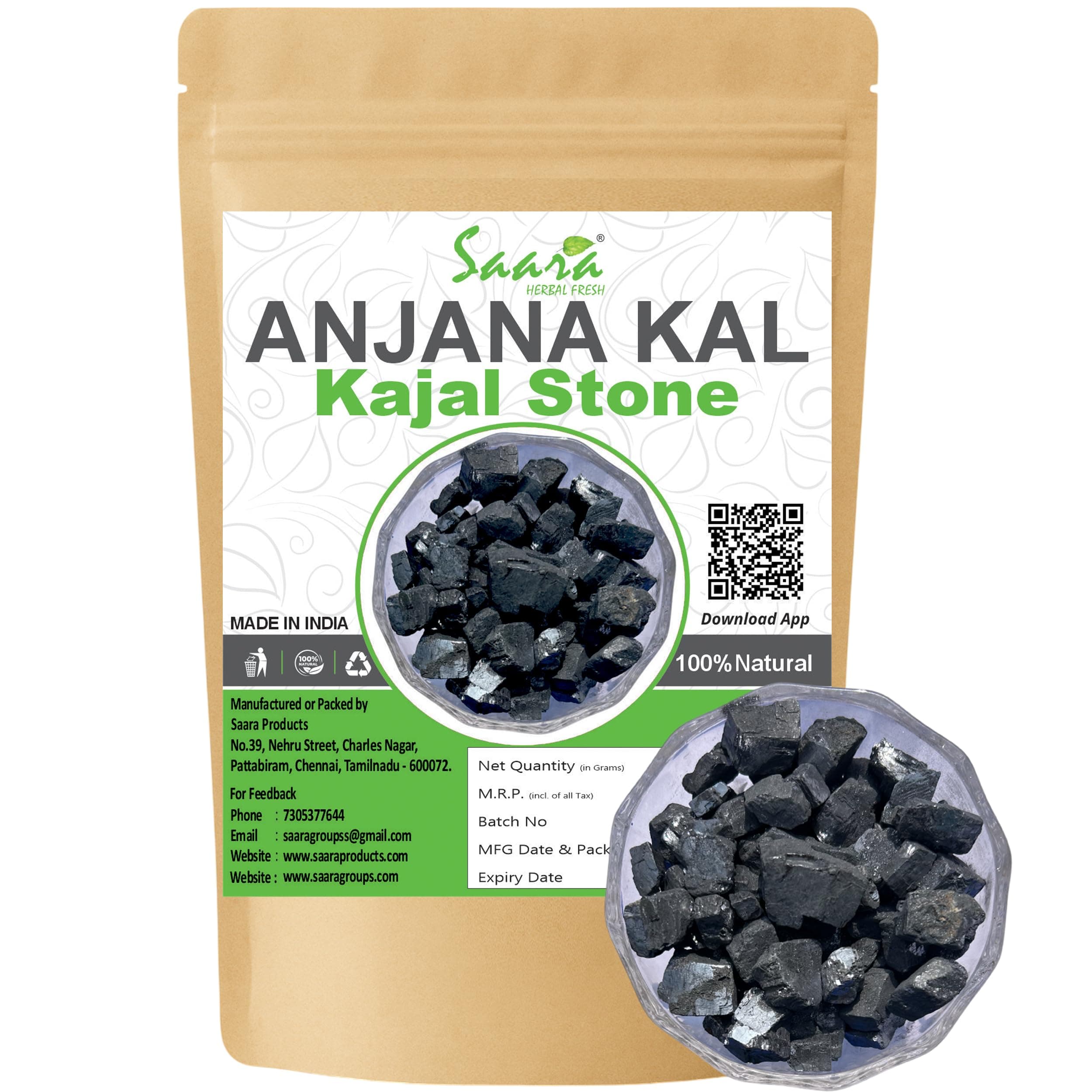 Saara Herbal Fresh Anjana Kal Kajal Stone | Surma | Kanmashi | Kanmashi – 25g