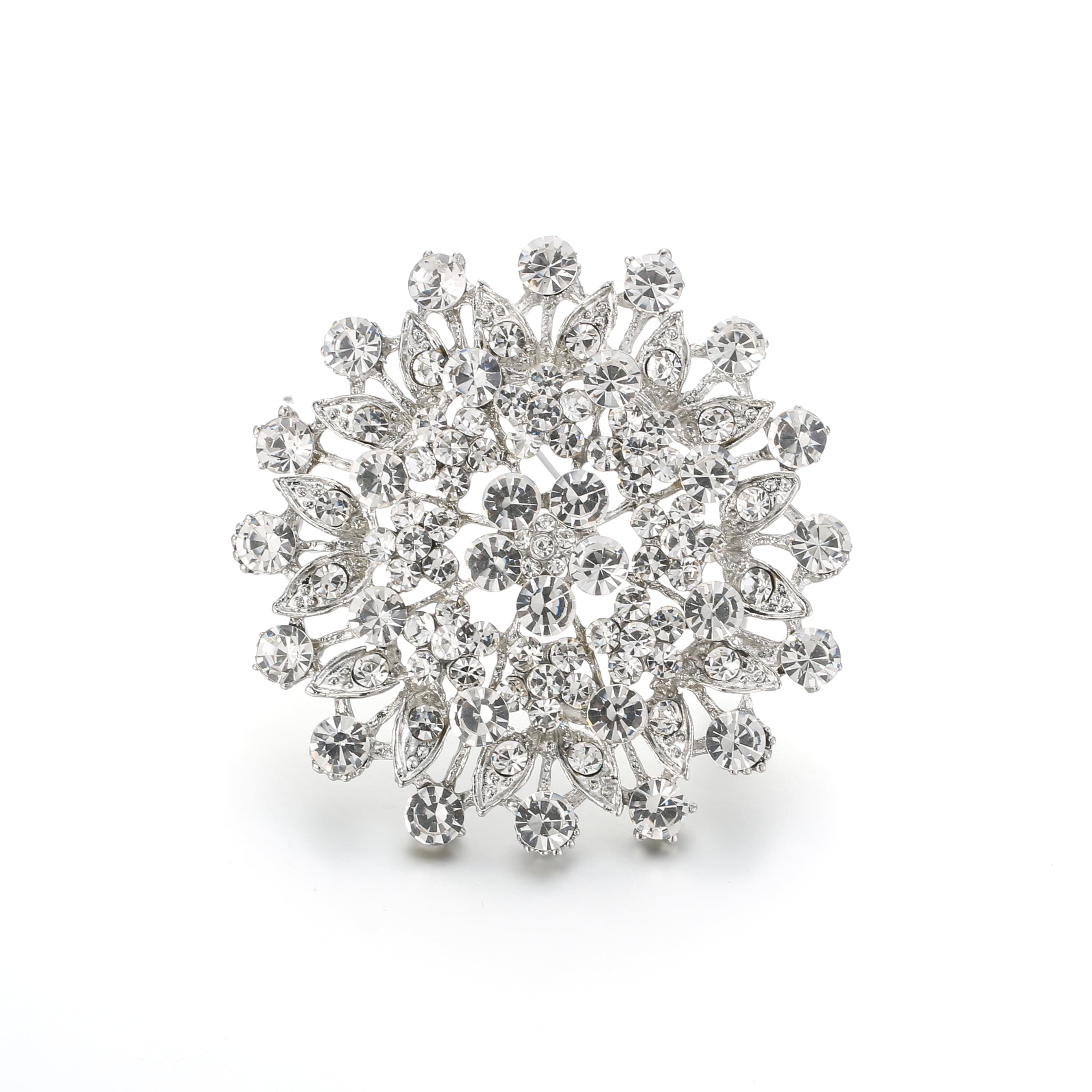 Ever Faith Women Austrian Crystal Elegant Flower Leaf Bridal Corsage Brooch Pin Clear Silver-Tone