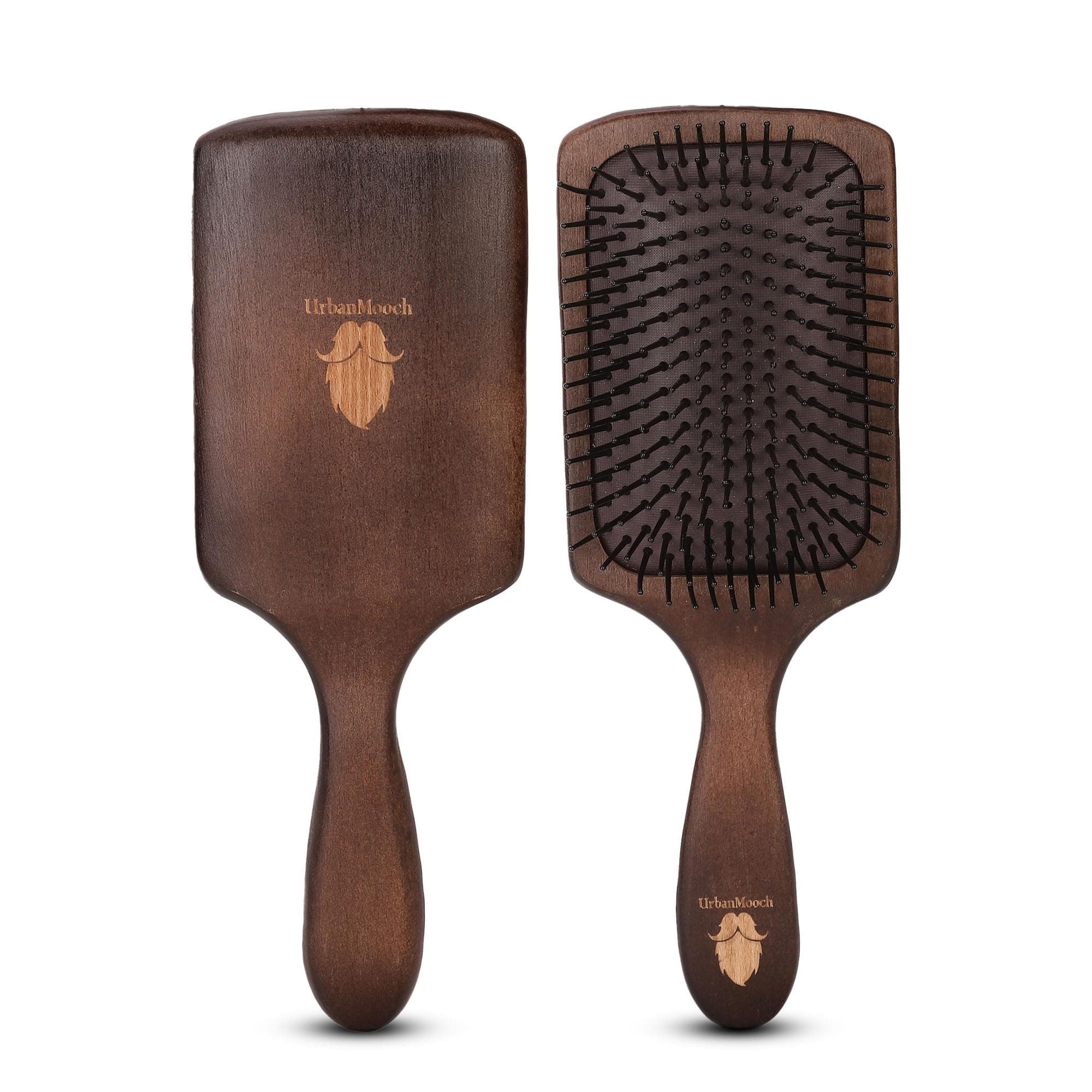UrbanMooch Paddle Hair Brush | Nylon Bristle Detangler Hair Brush for Men & Women | Wooden Hair Brush for Scalp Massage, Smoothening & All Hair Types