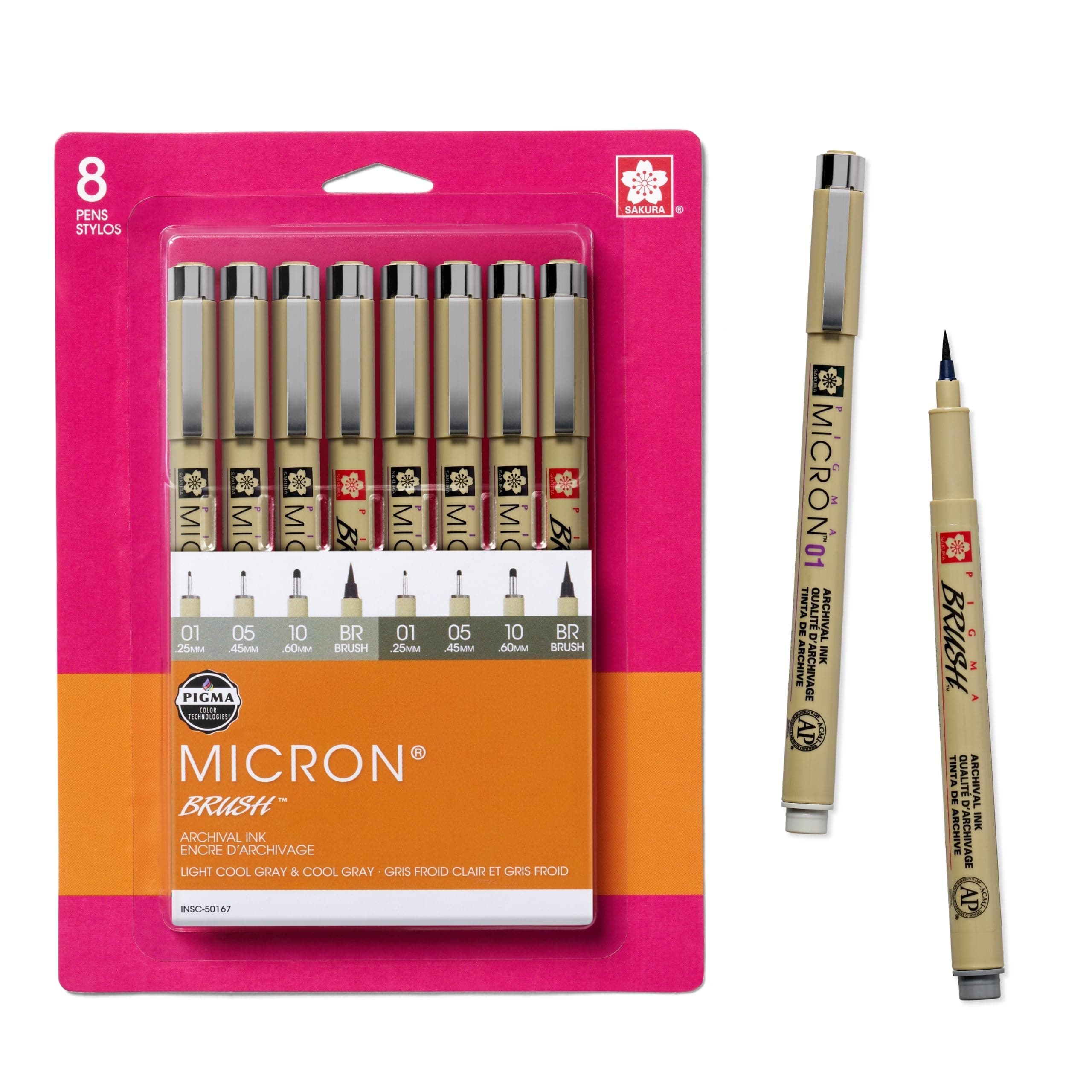 SAKURA Pigma Micron Fineliner Pens - Archival Gray Ink Pens - Pens for Writing, Drawing, or Journaling - Mix Point Sizes - 8 Pack