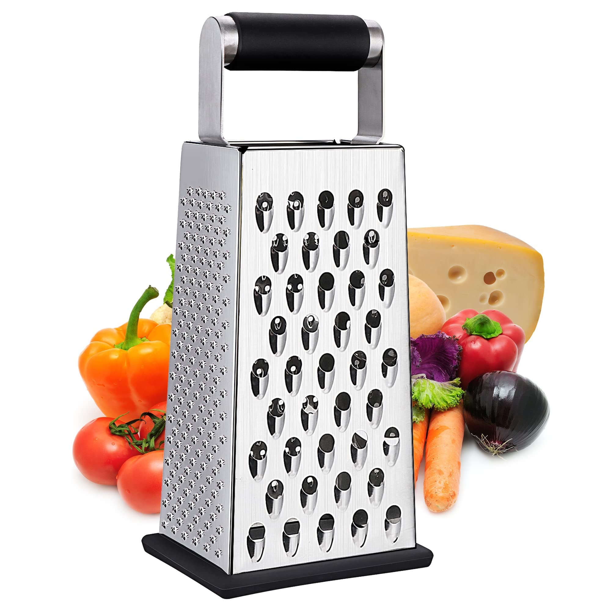 Cheese Grater, Box Grater for Cheese Stainless steel Vegetable Slicer Food Shredder 4-Sided Convenience Gadgets for kitchen (Dark-grey)