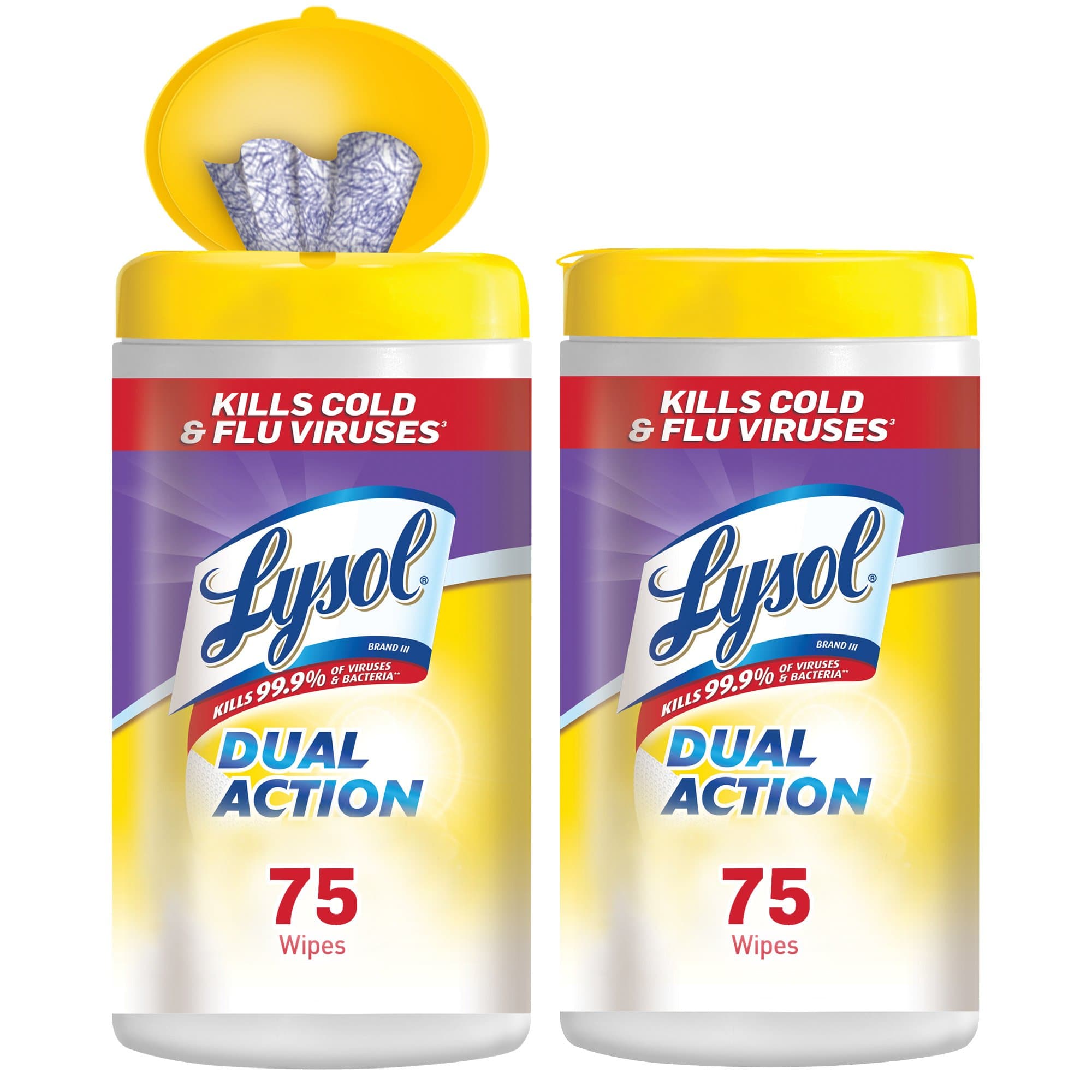 Lysol Dual Action Disinfecting Wipes w. Scrubbing Texture 75 Pack of, White, Citrus, 150 Count, (Pack of 2)